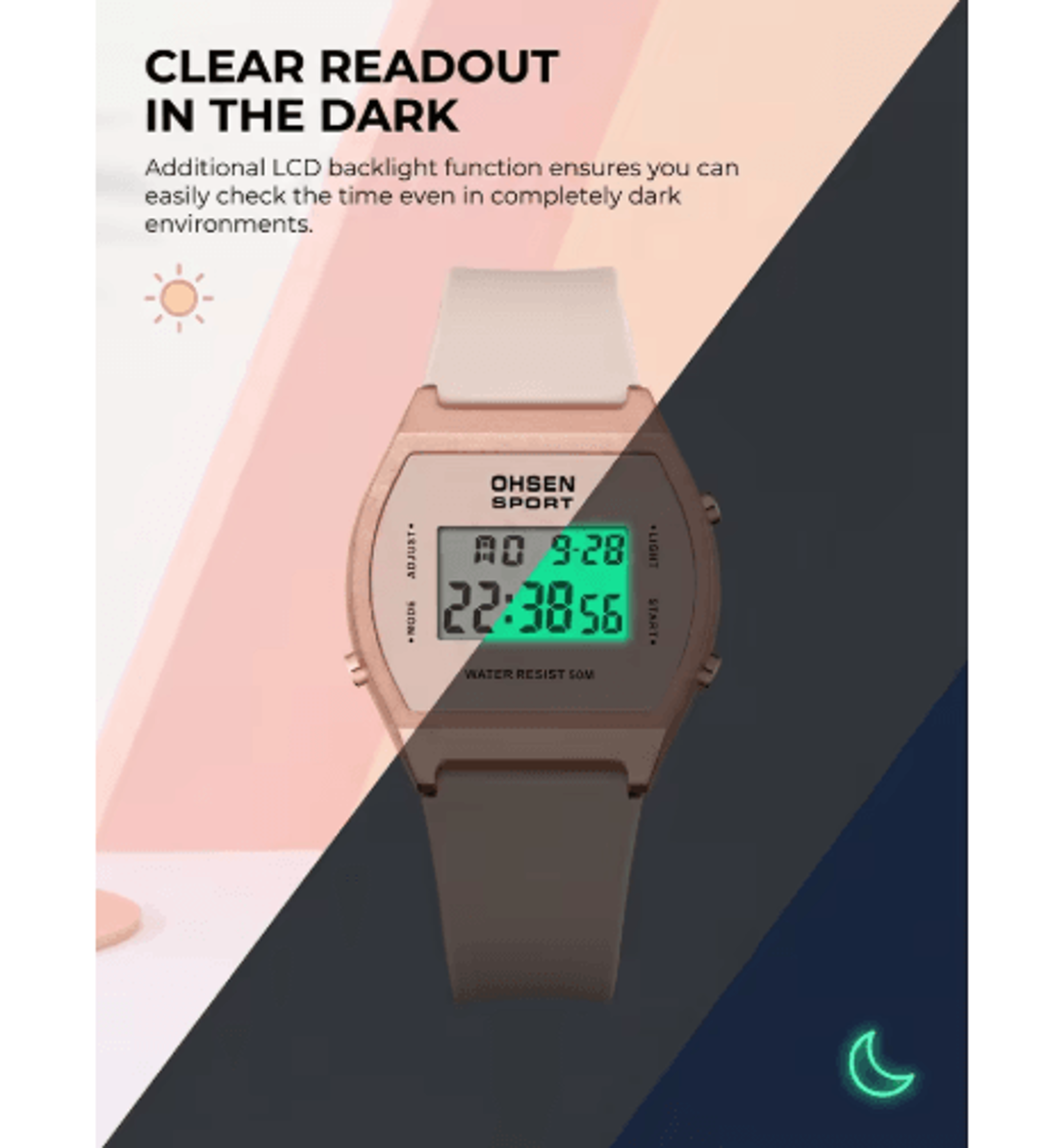 Womens White Digital Sports Watch  Waterproof Alarm Wristwatch 9