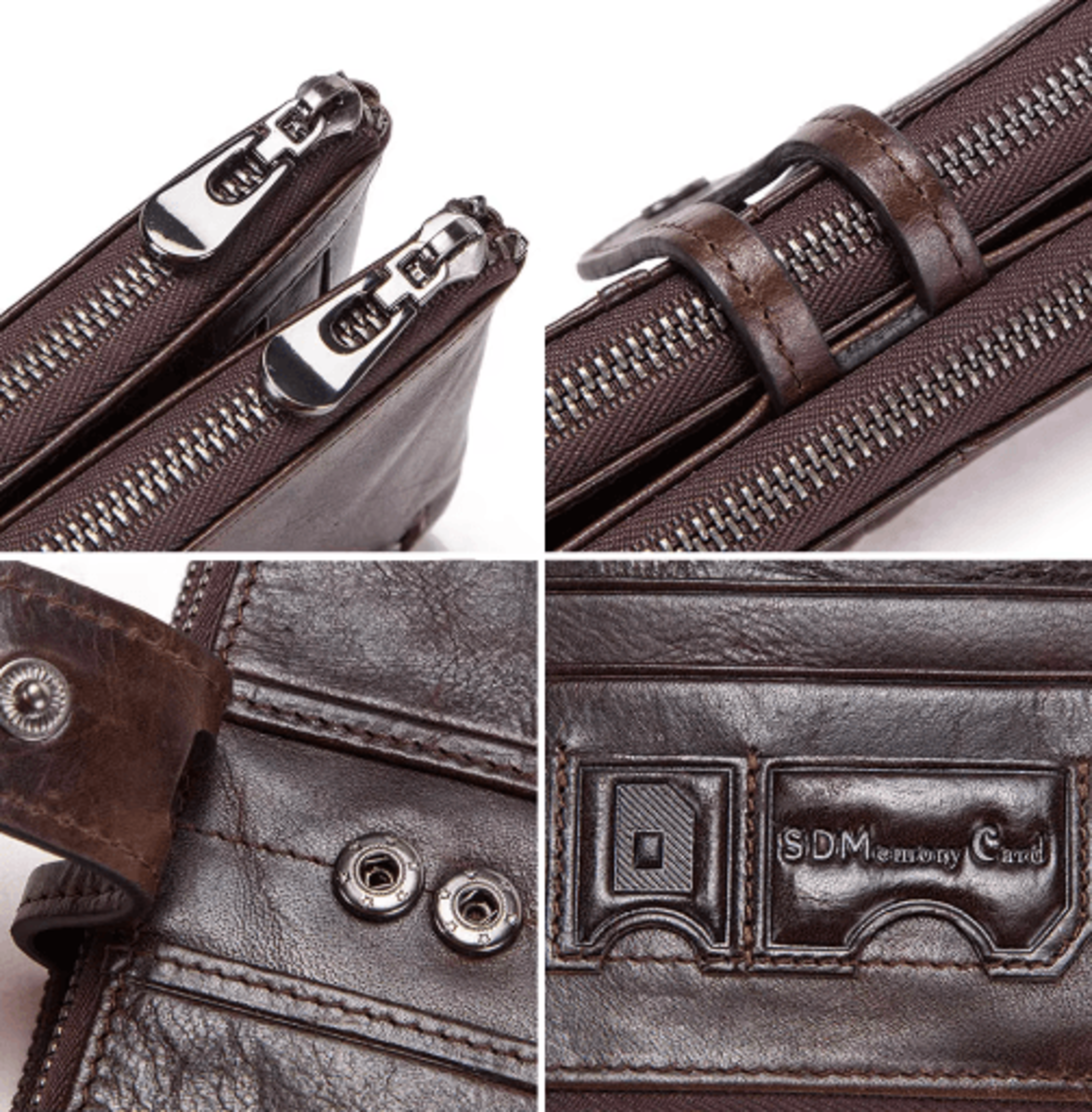 Genuine Leather Long Clutch Wallet  Vintage Zipper Card Holder 8