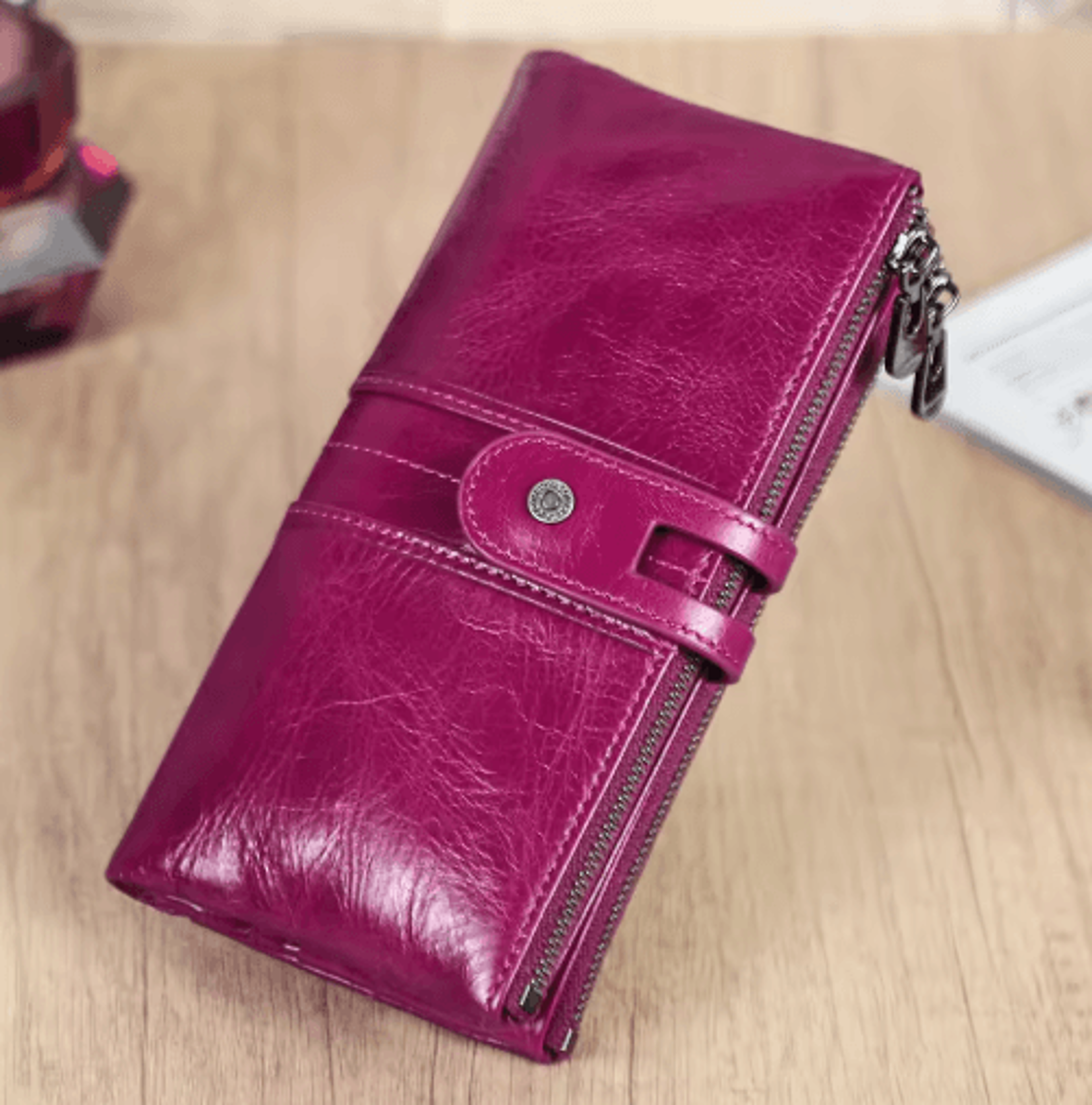 Genuine Leather Long Clutch Wallet  Vintage Zipper Card Holder 1