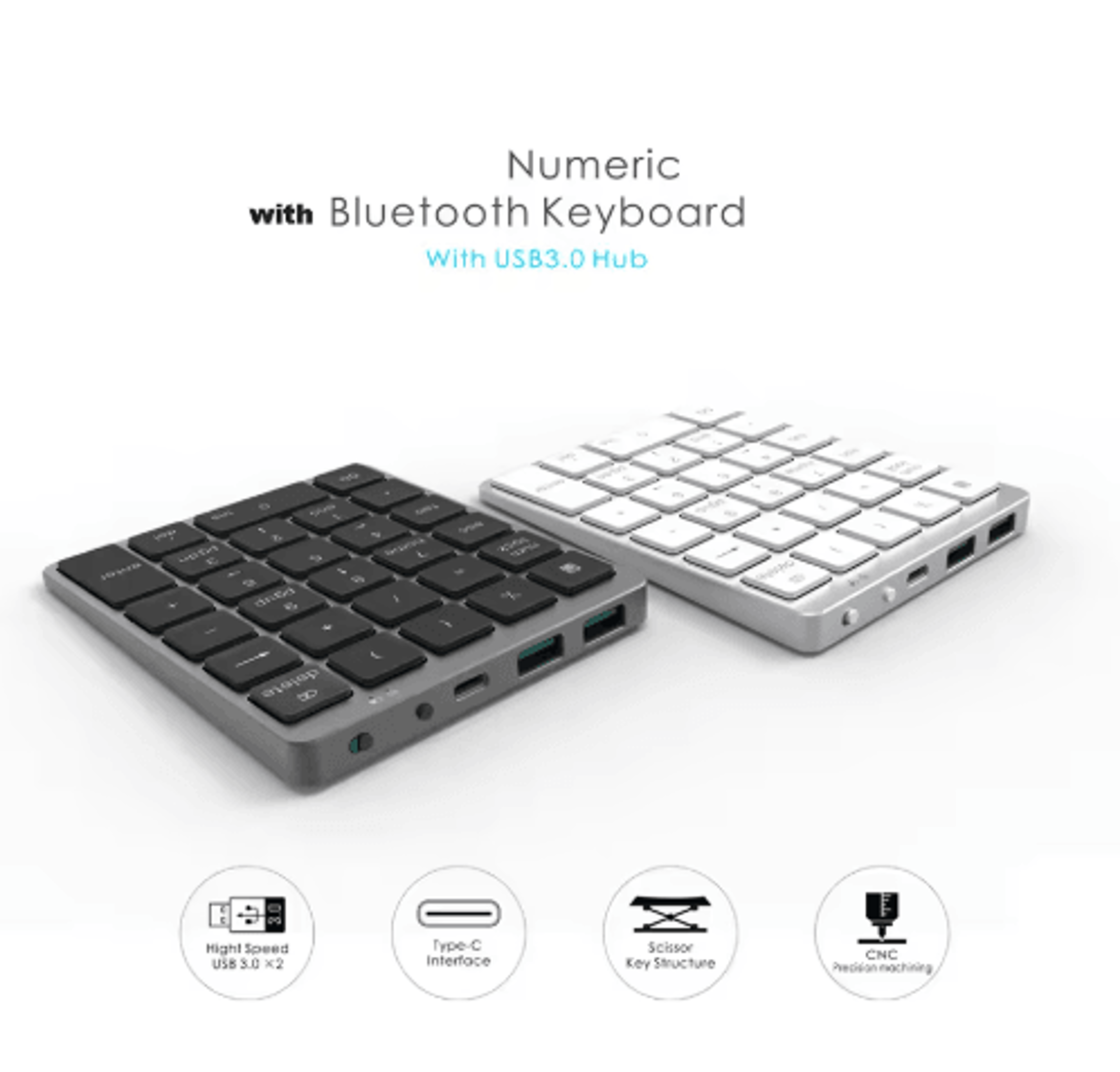 28Key Bluetooth Numeric Keypad  Aluminum Alloy Wireless Keyboard With USB Hub 4