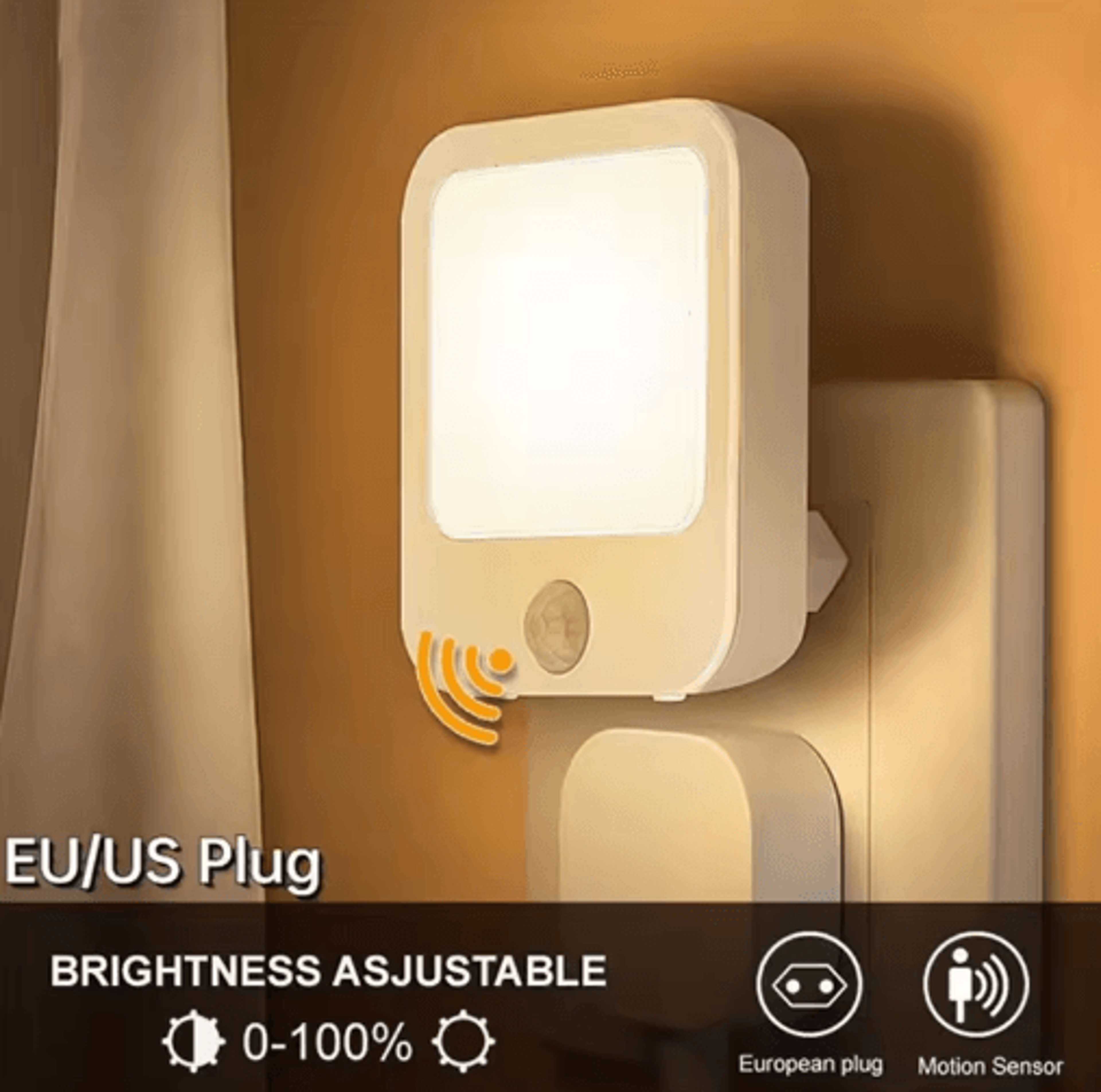 Motion Sensor LED Night Light  Dimmable EU PlugIn Lamp 0