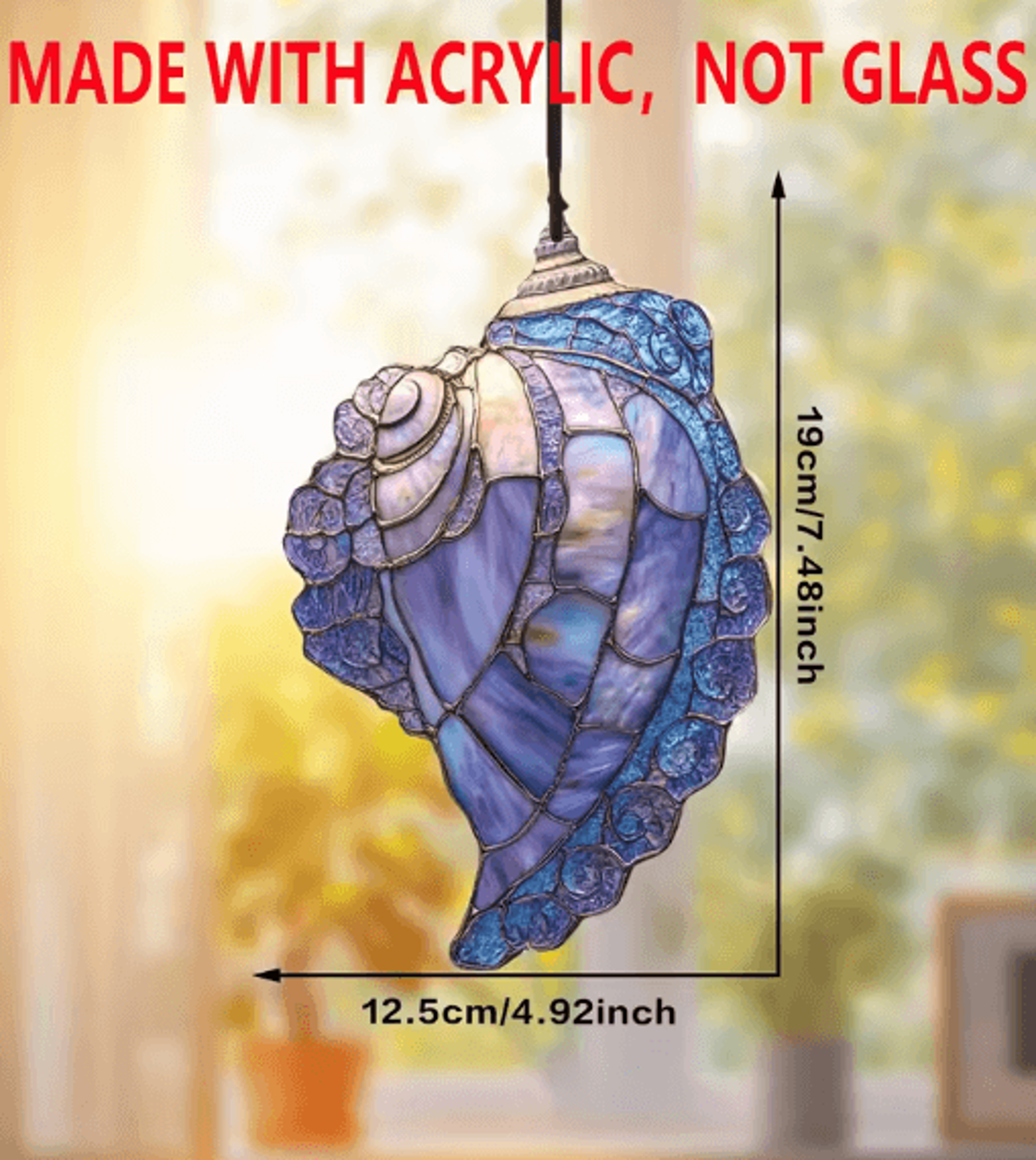 Blue Acrylic Conch Shell Suncatcher  Coastal Hanging Window Ornament 2