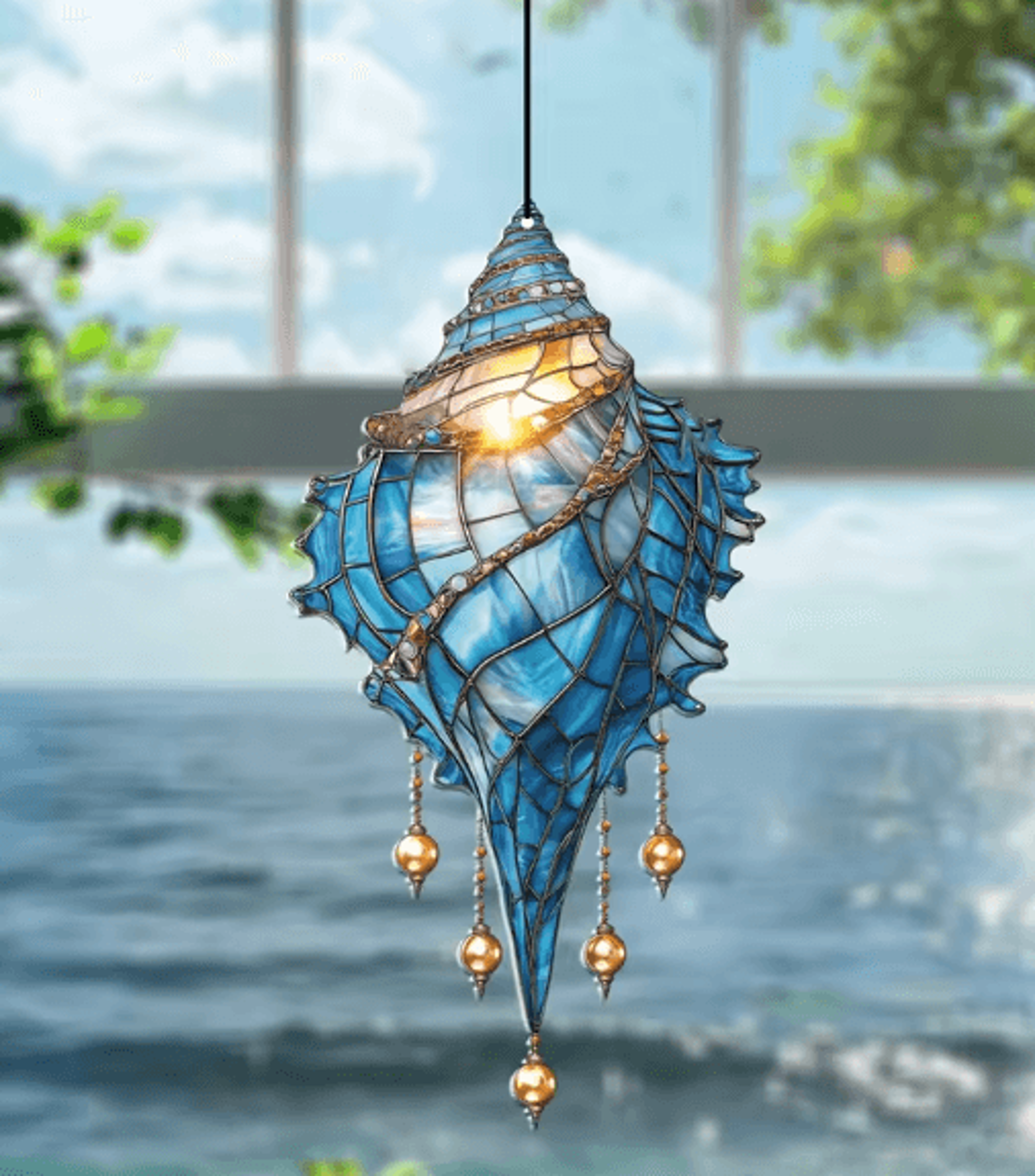 Blue Acrylic Conch Shell Suncatcher  Coastal Hanging Window Ornament 5