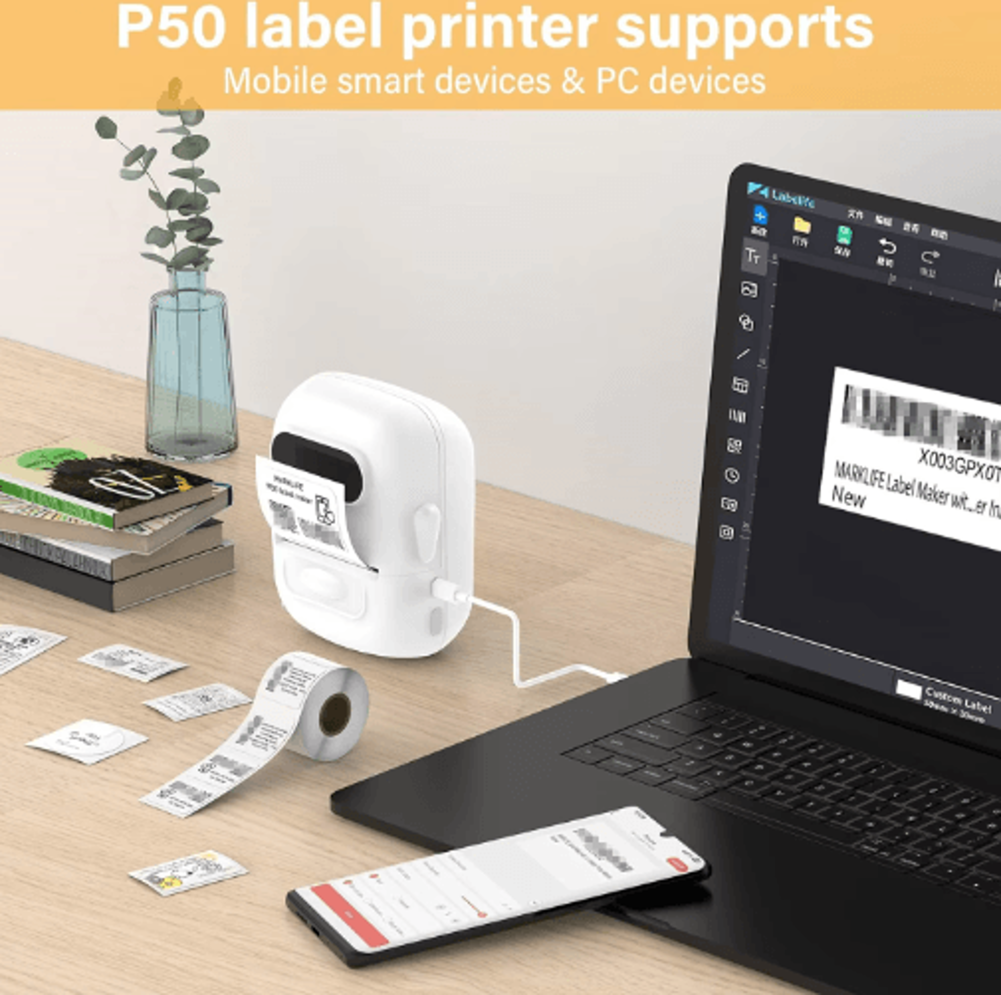 P50 Bluetooth Thermal Label Printer  Wireless Inkless Sticker Maker 10