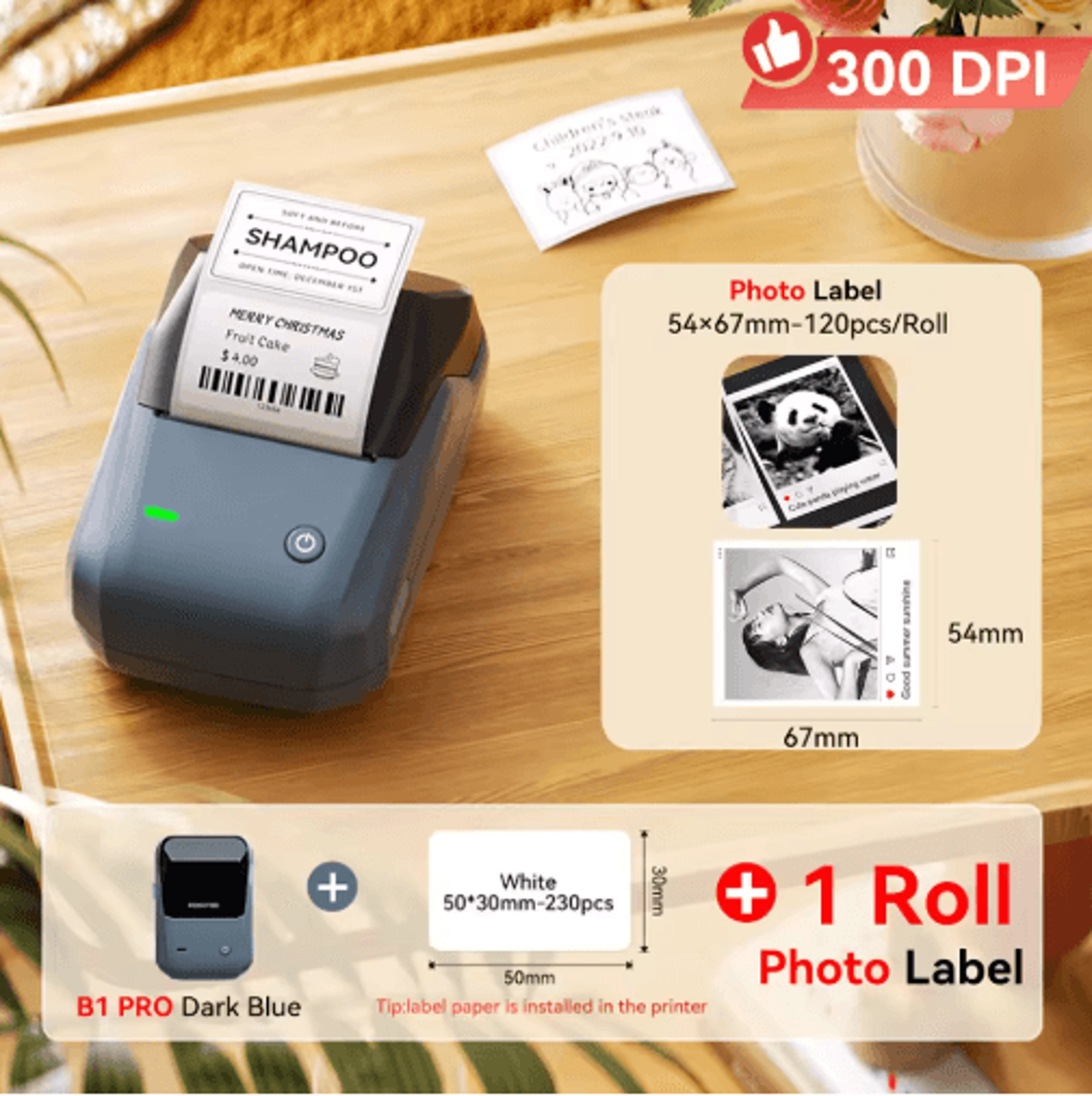 300 DPI Wireless Label Printer  Red And Black DualColor Sticker Maker 7