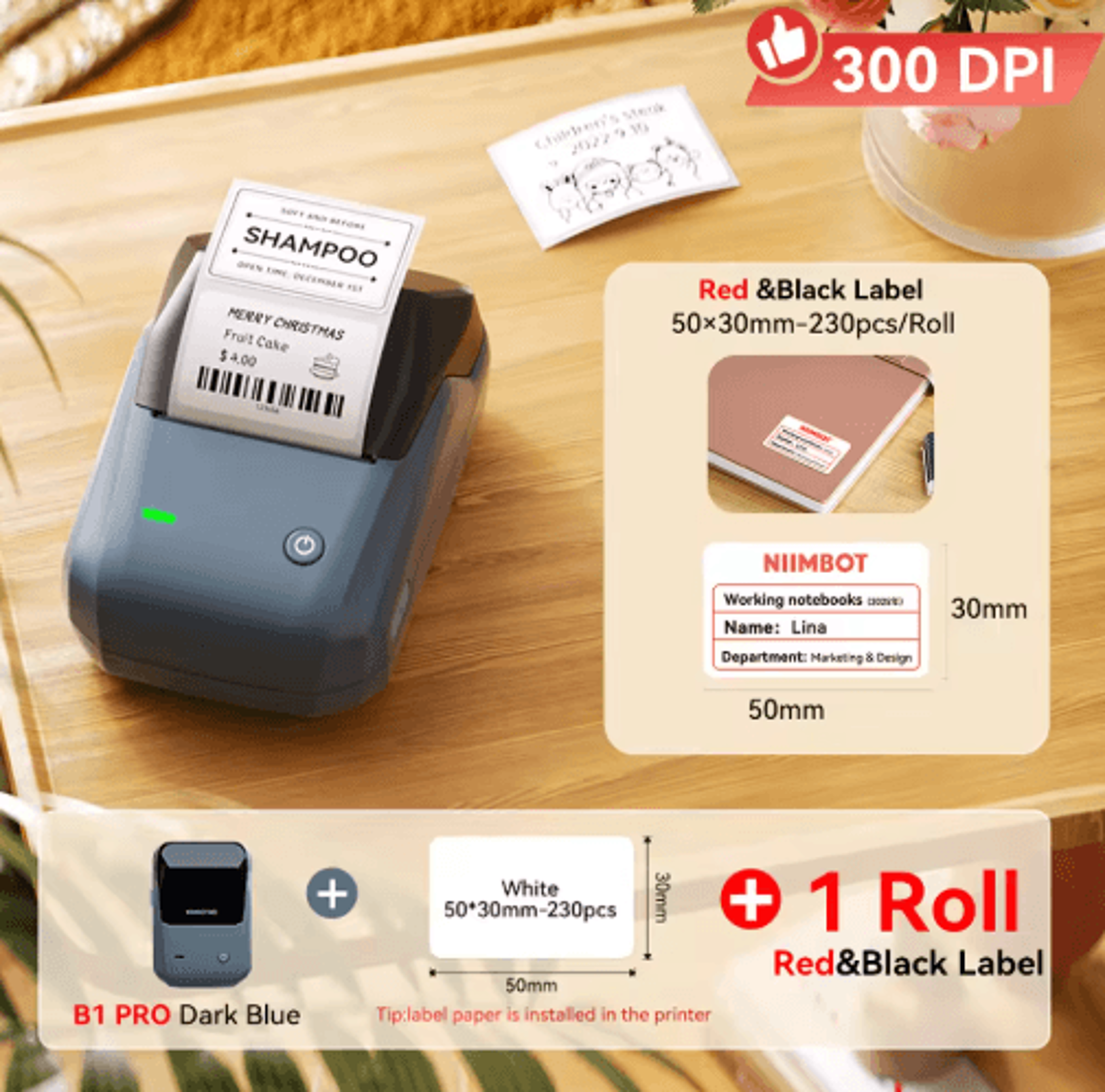 300 DPI Wireless Label Printer  Red And Black DualColor Sticker Maker 8
