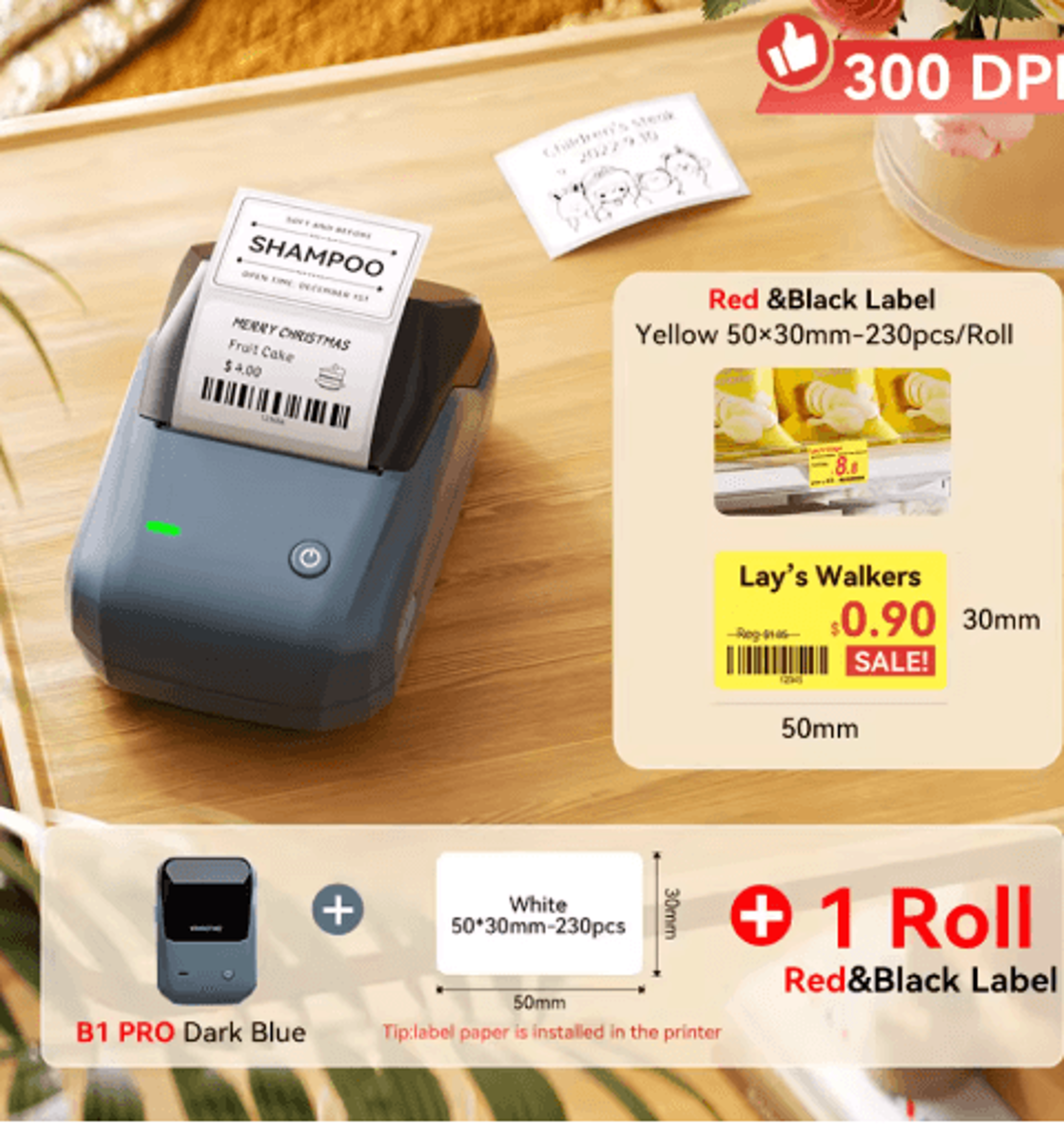 300 DPI Wireless Label Printer  Red And Black DualColor Sticker Maker 5