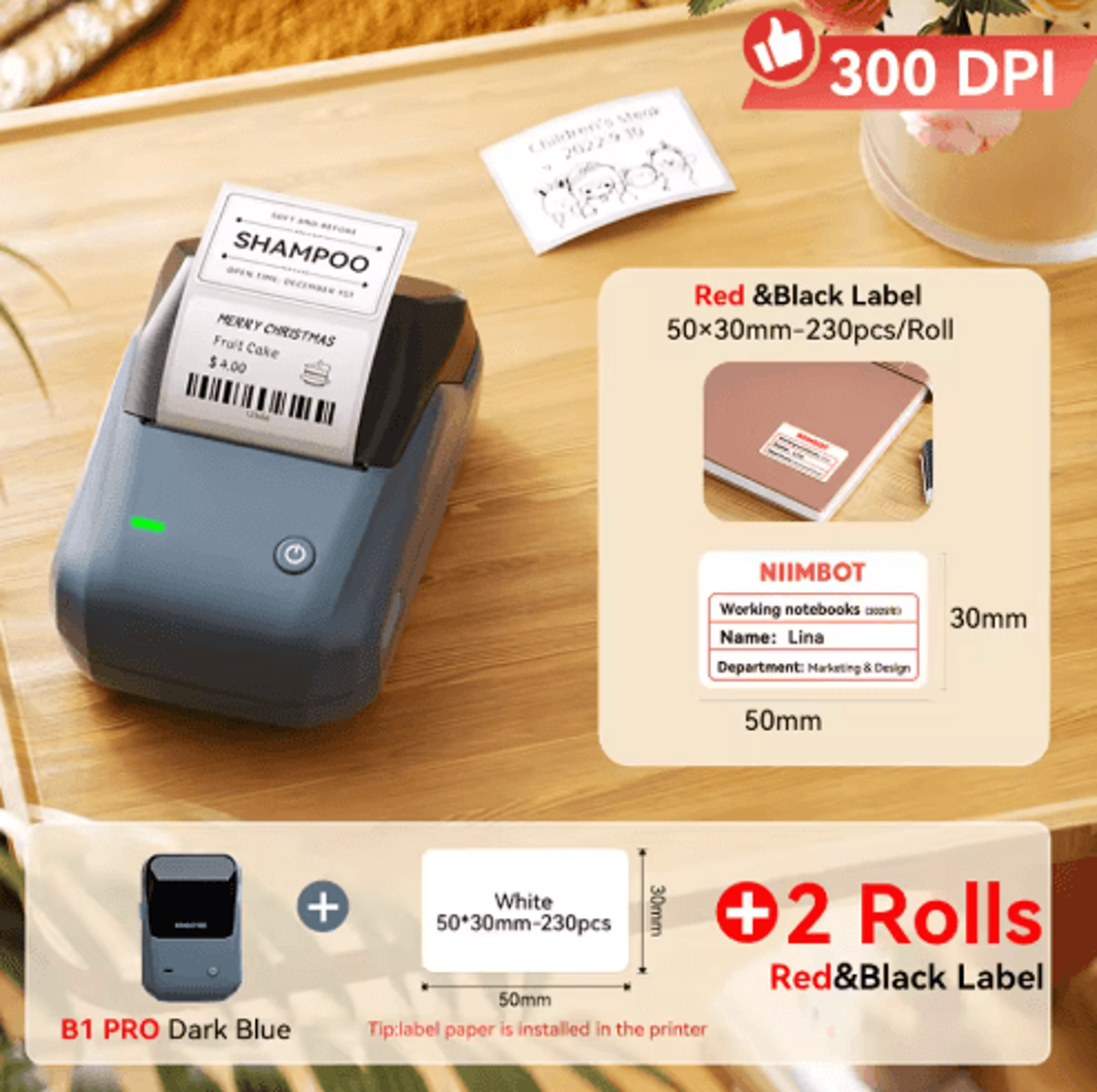 300 DPI Wireless Label Printer  Red And Black DualColor Sticker Maker 9
