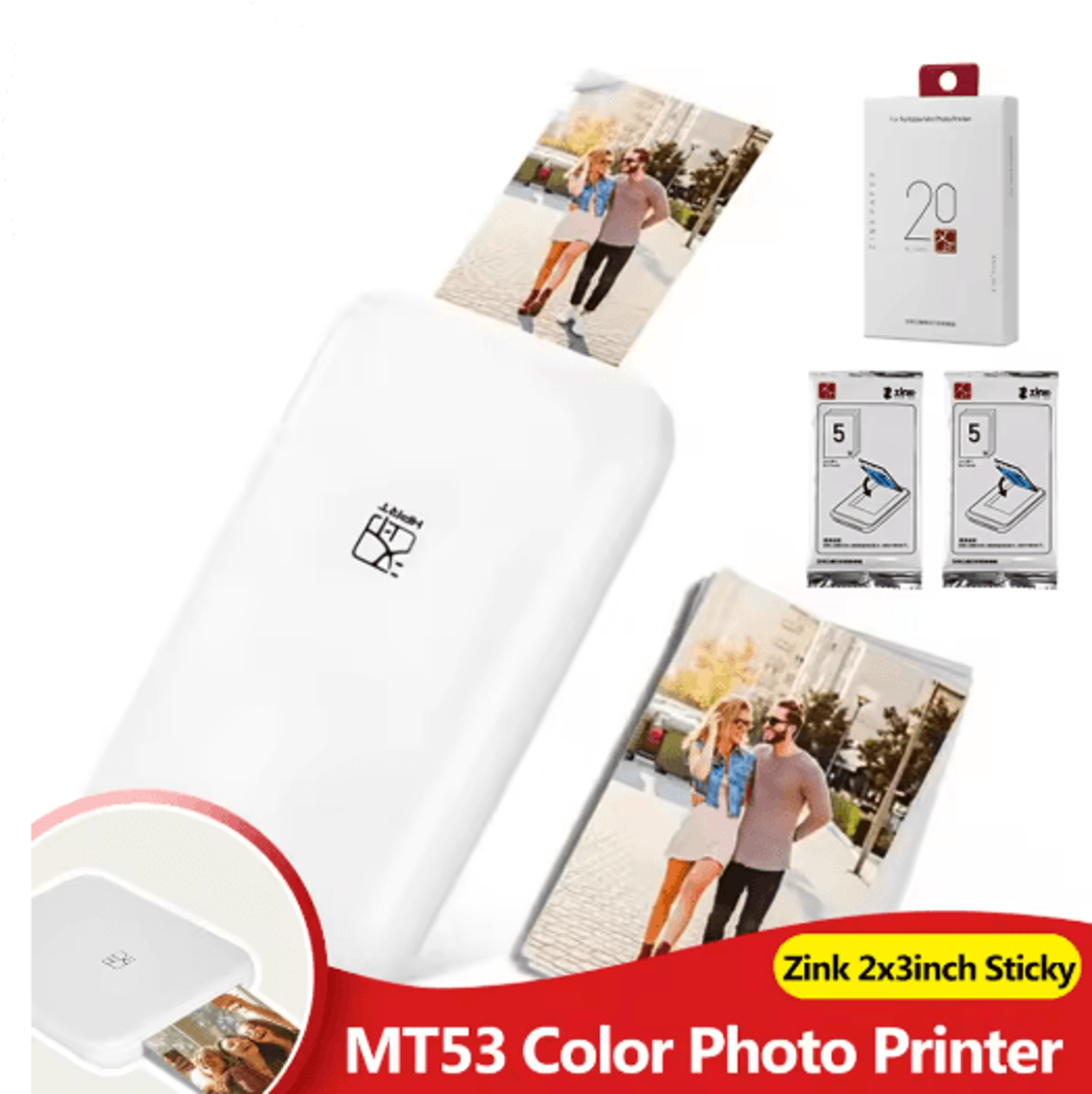 mini bluetooth photo printer – portable 2x3 inch zink color printer