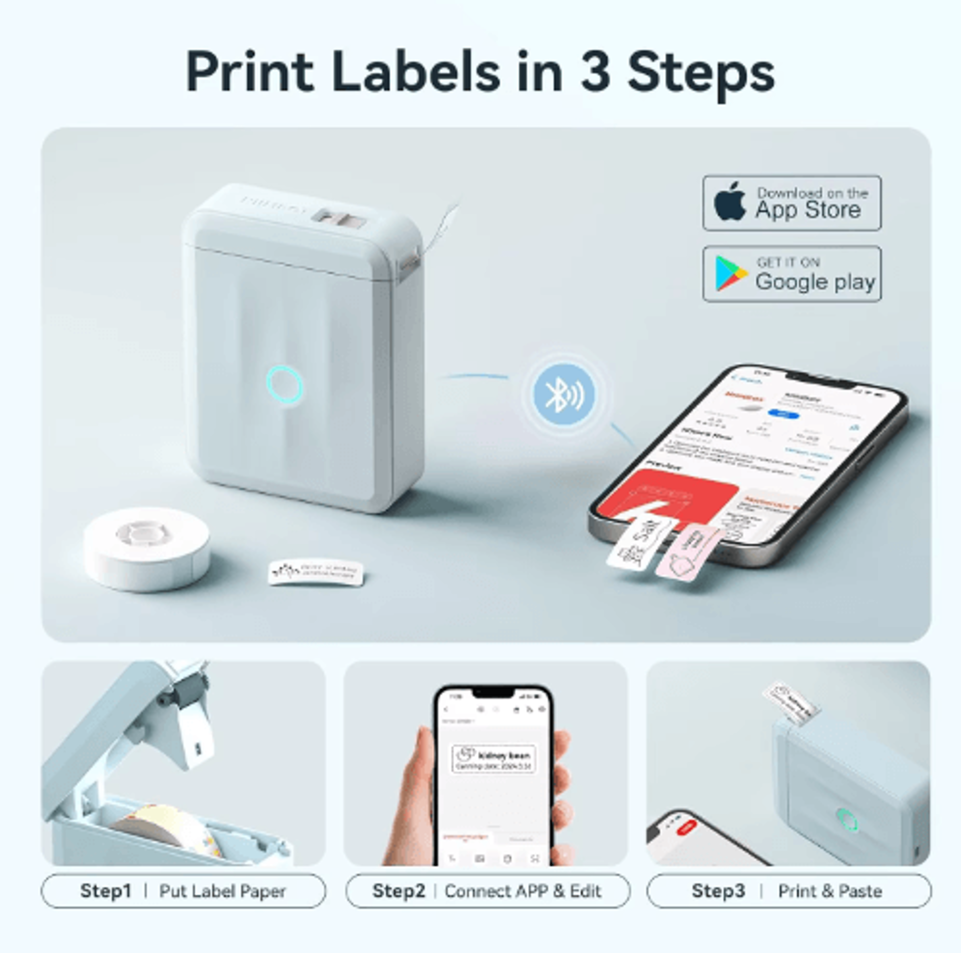 Mini Bluetooth Label Printer  Portable Inkless Smart Sticker Maker 26