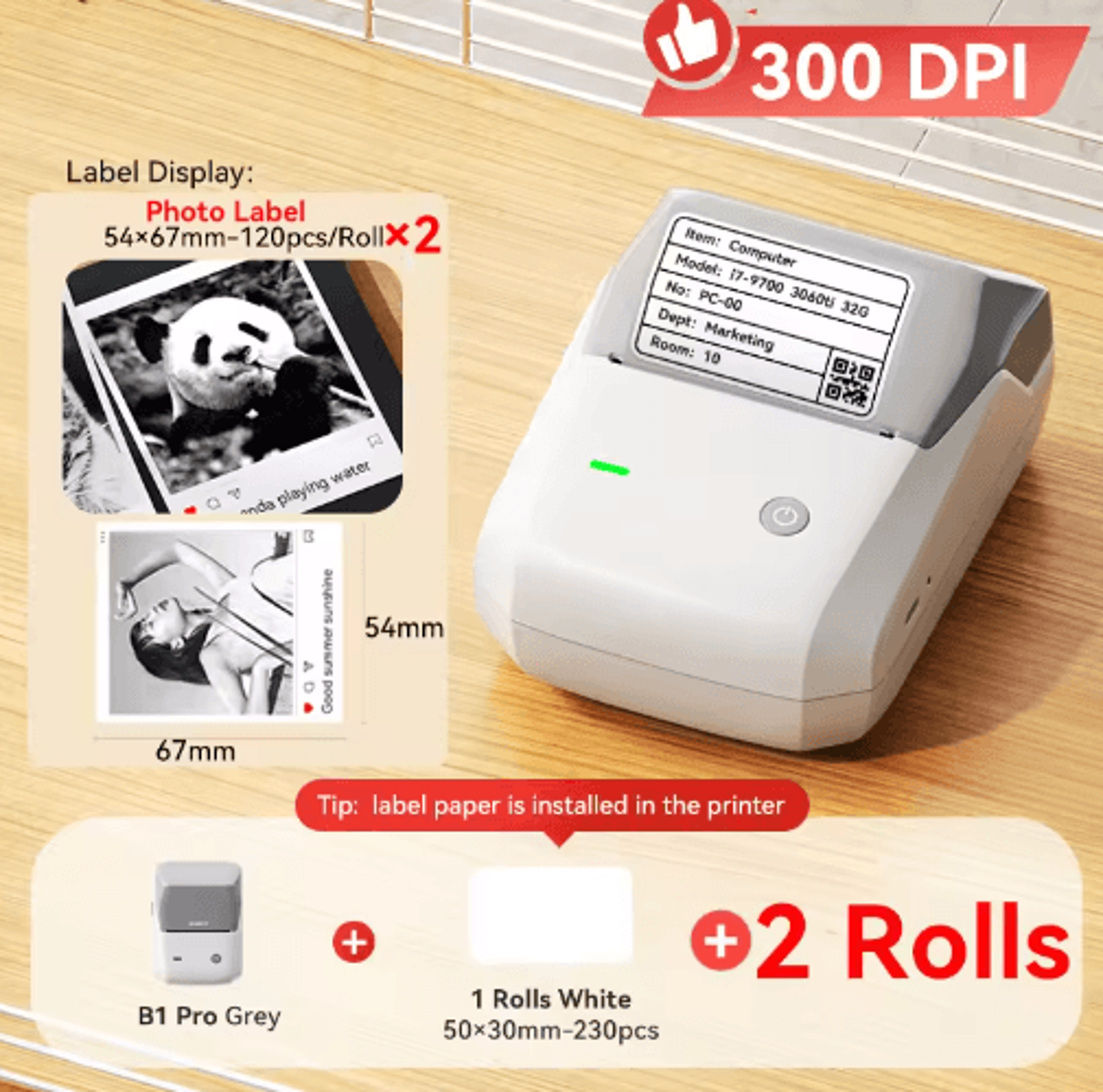 300 DPI DualColor Label Printer  Red  Black Sticker Maker 1