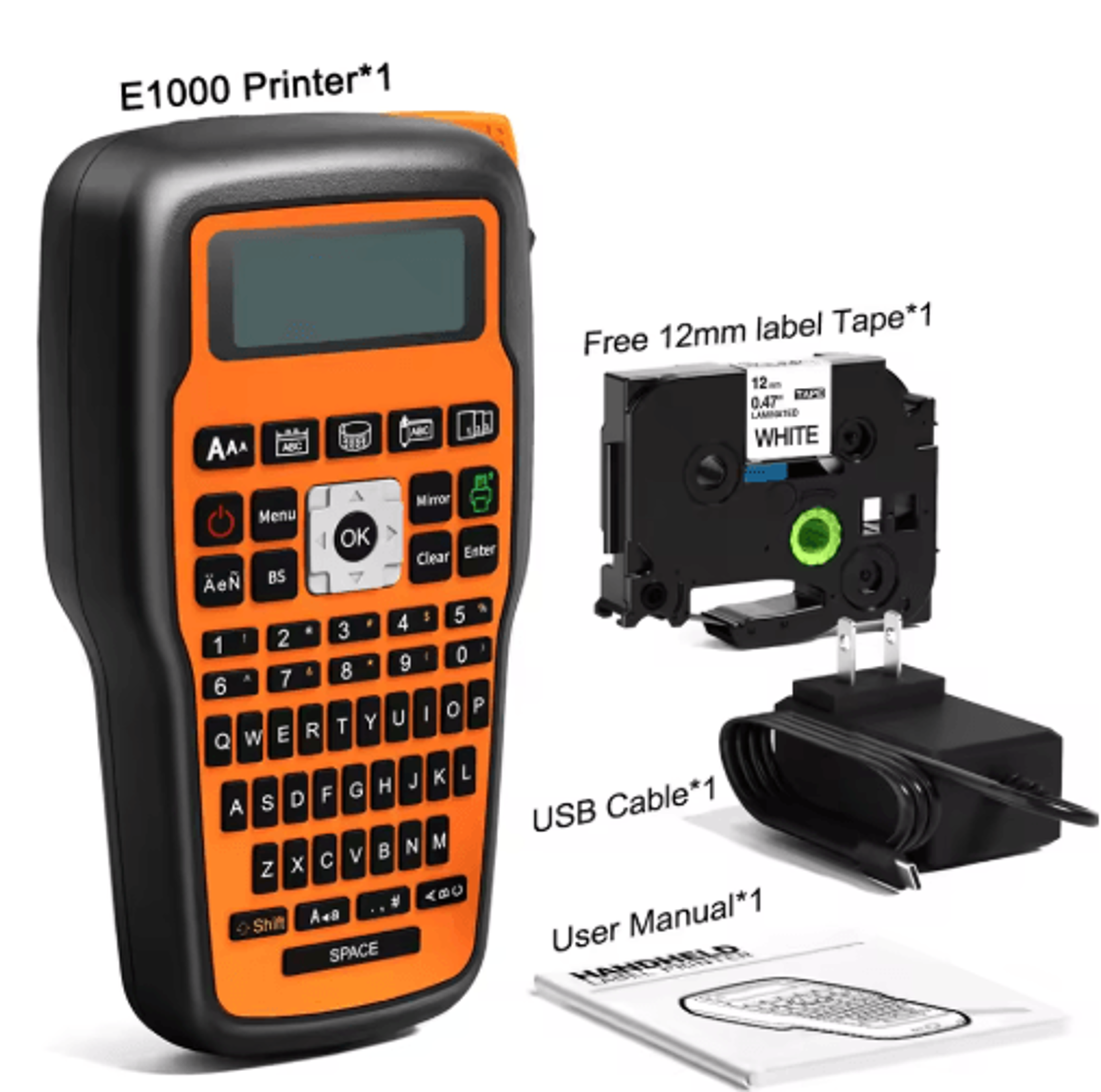 E1000 PRO Industrial Label Maker  Keyboard Label Printer For Tape  Heat Shrink Tubes 8