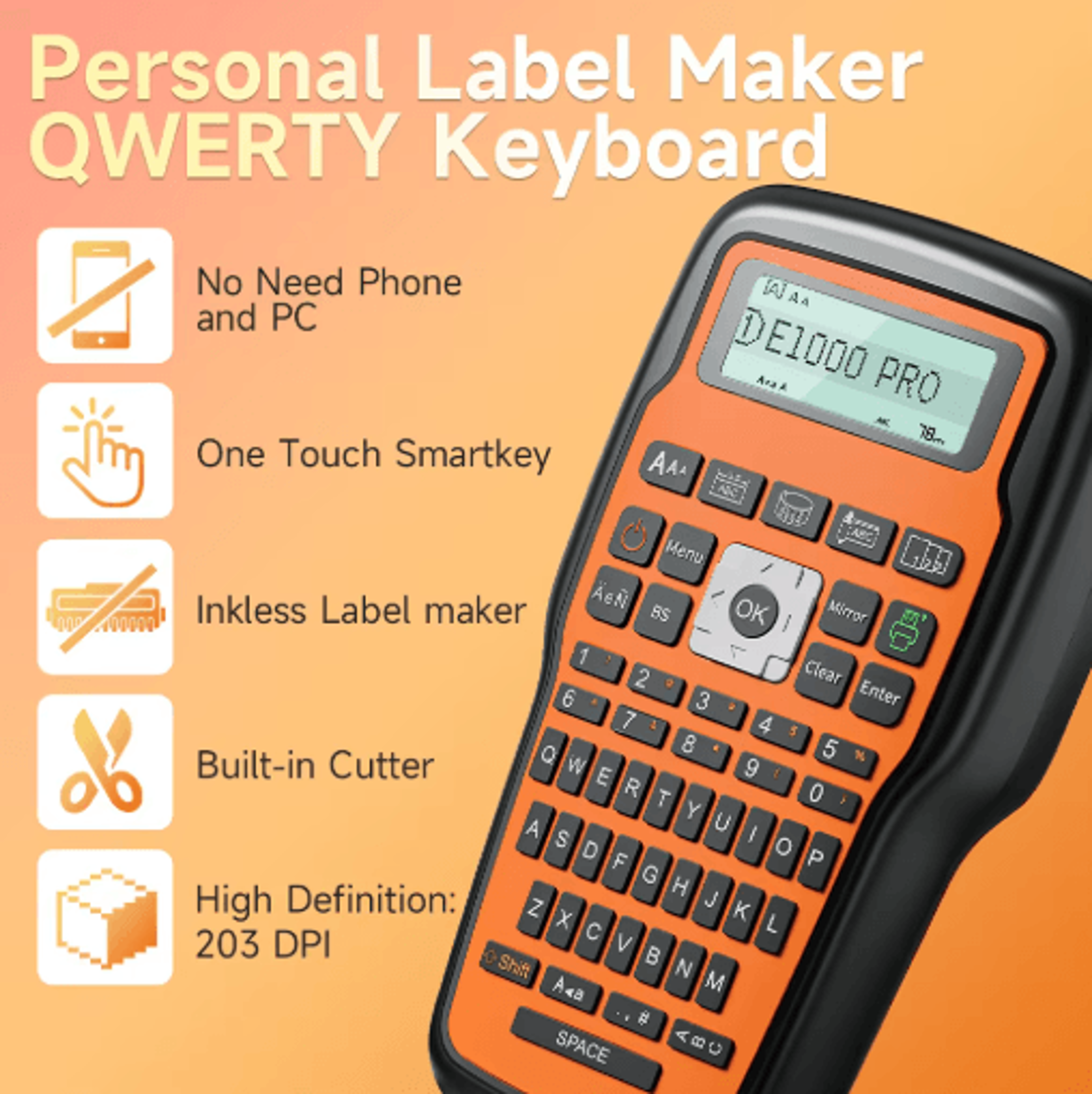 E1000 PRO Industrial Label Maker  Keyboard Label Printer For Tape  Heat Shrink Tubes 22