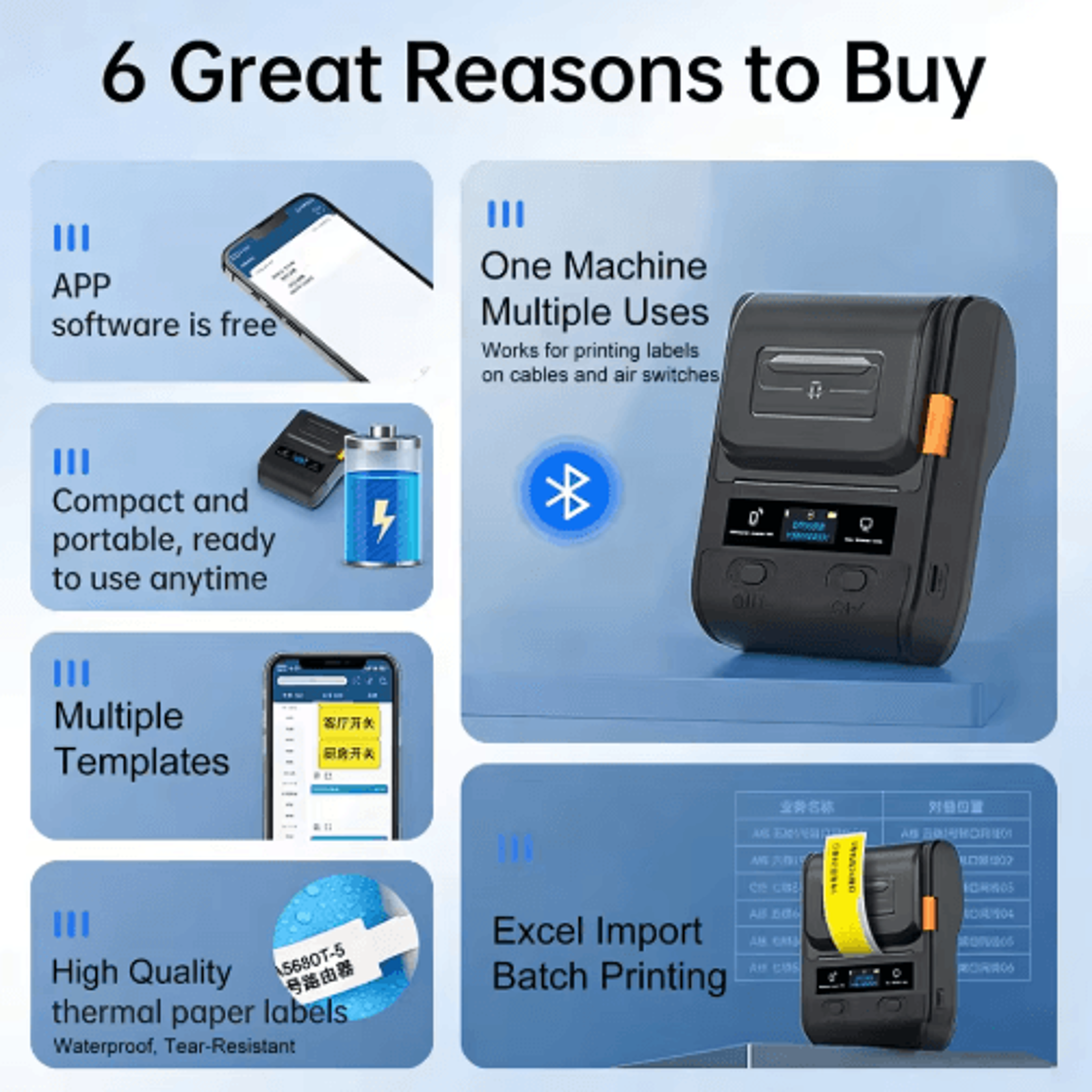 Portable Bluetooth Thermal Label Printer  Cable Tag  Barcode Maker 24