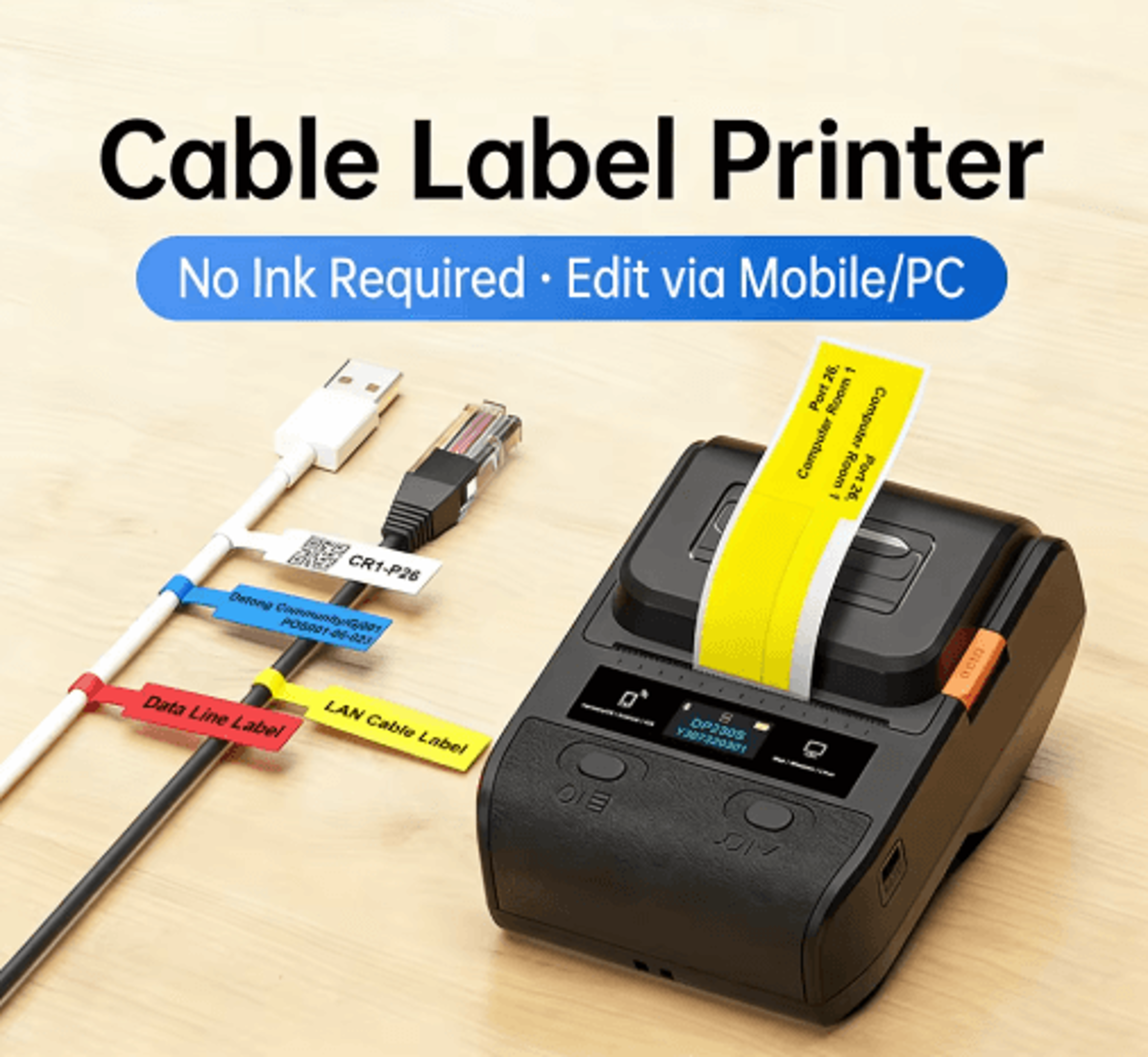 Portable Bluetooth Thermal Label Printer  Cable Tag  Barcode Maker 25
