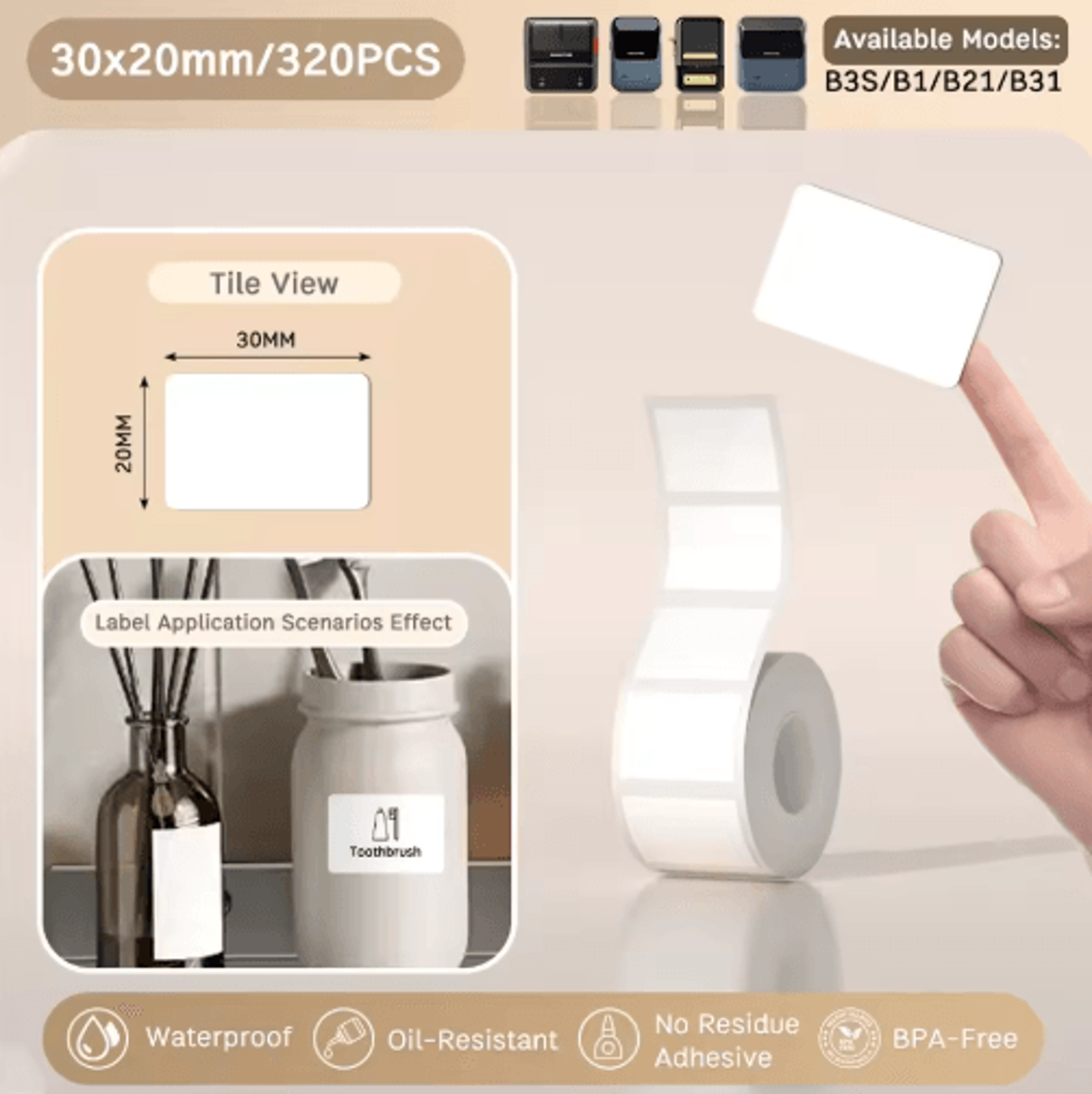White Thermal Label Stickers  2050mm Printable Paper For B21 B1  B3S 6