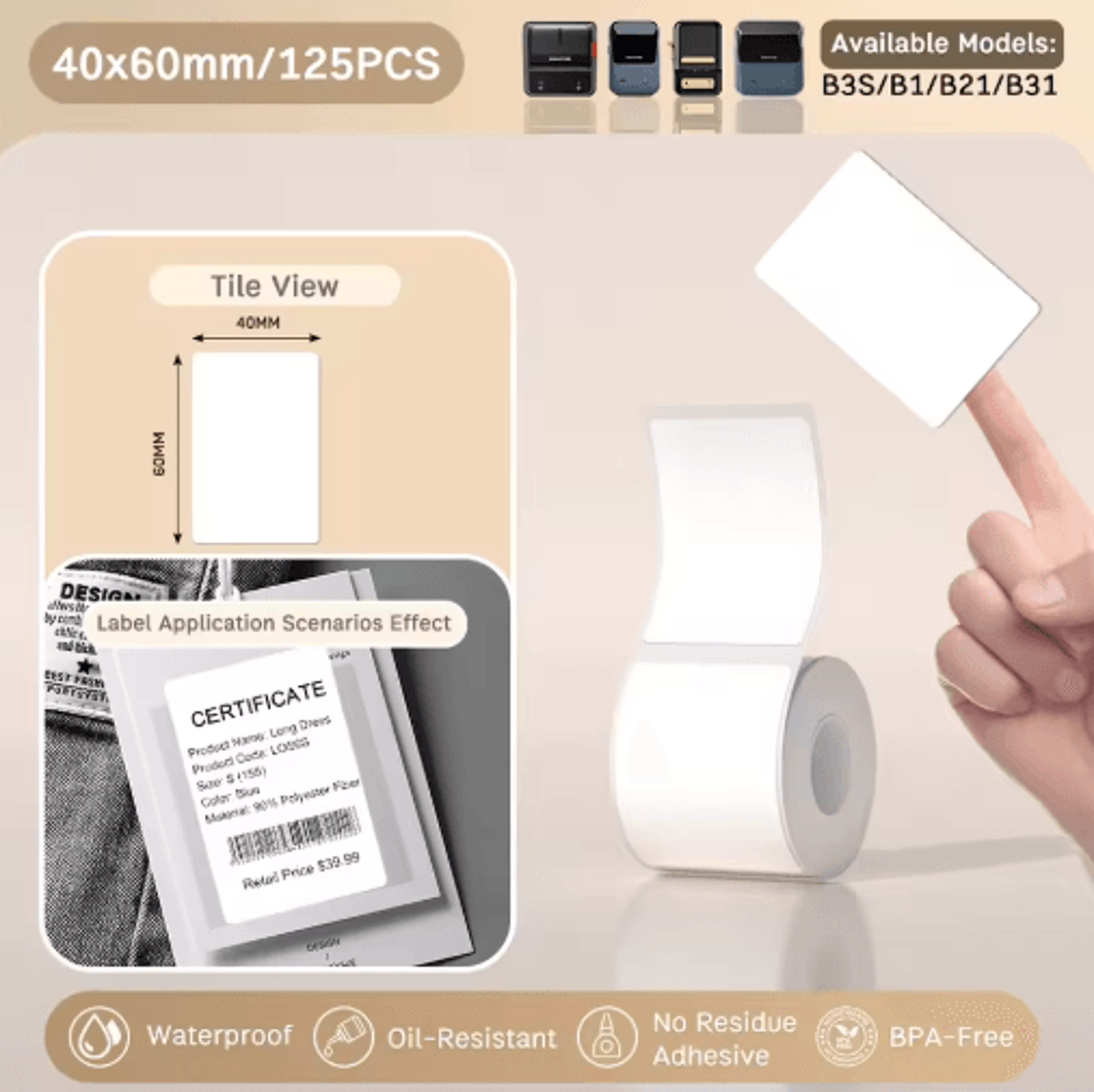White Thermal Label Stickers  2050mm Printable Paper For B21 B1  B3S 8