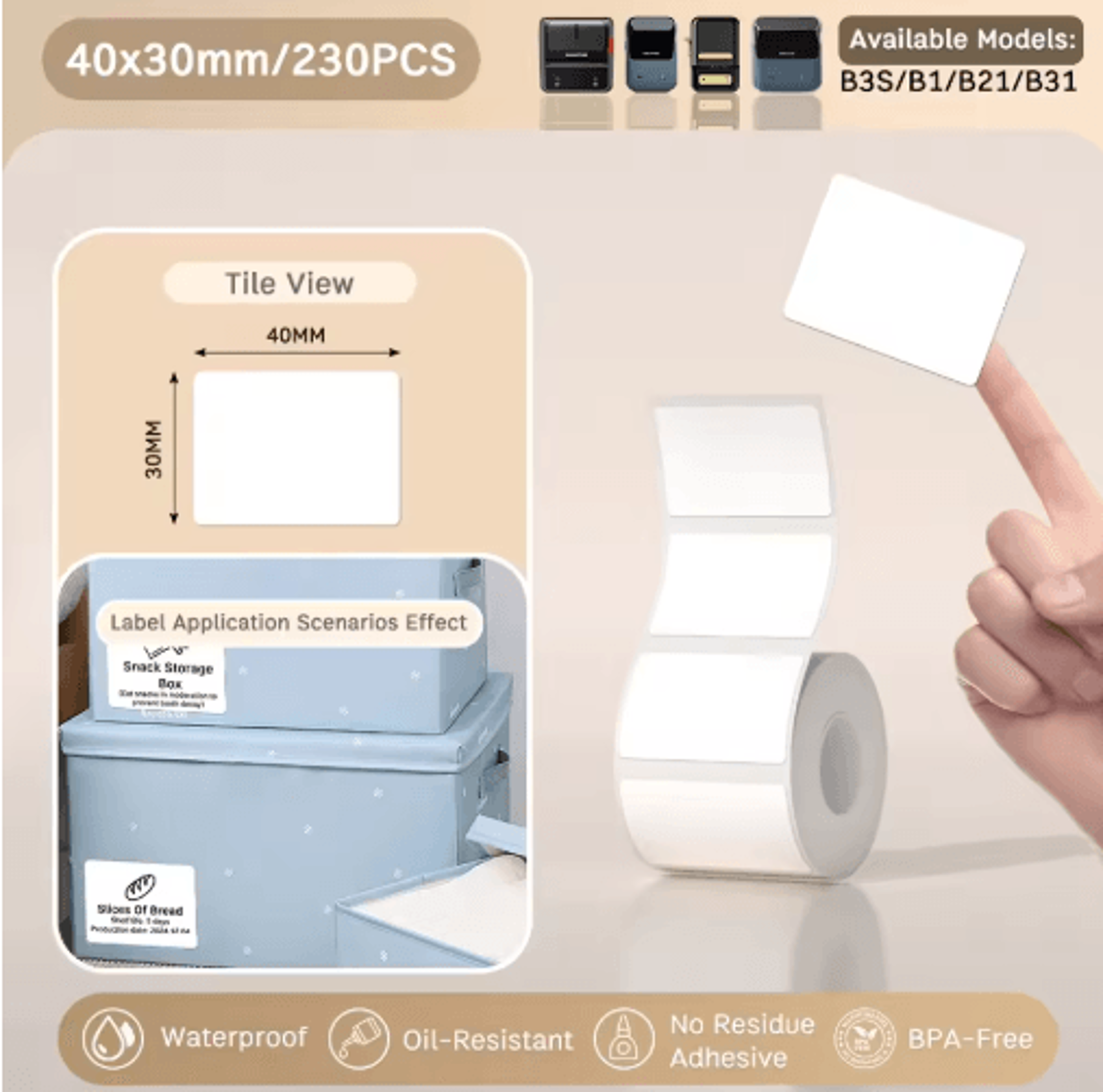White Thermal Label Stickers  2050mm Printable Paper For B21 B1  B3S 11