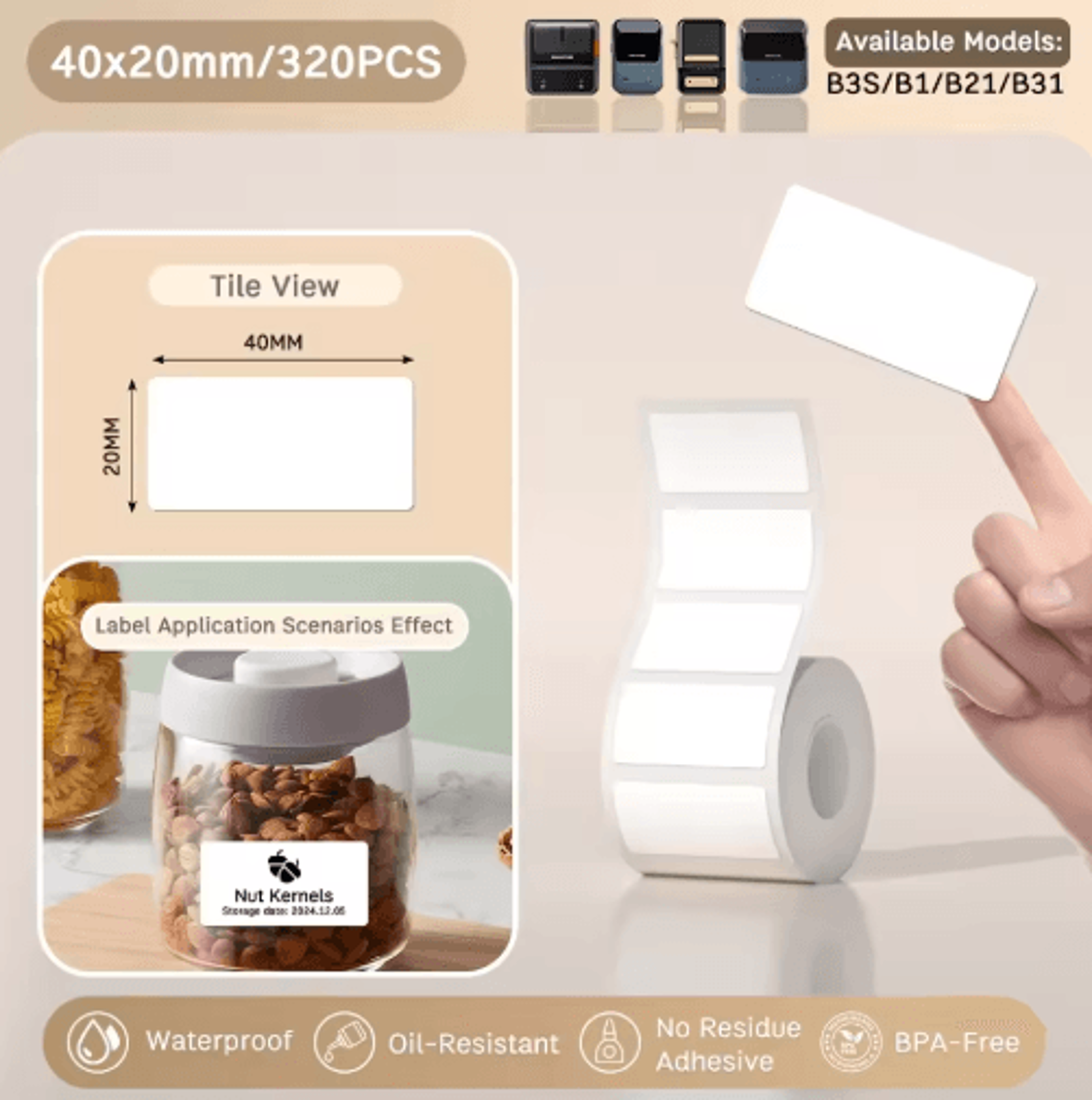 White Thermal Label Stickers  2050mm Printable Paper For B21 B1  B3S 16