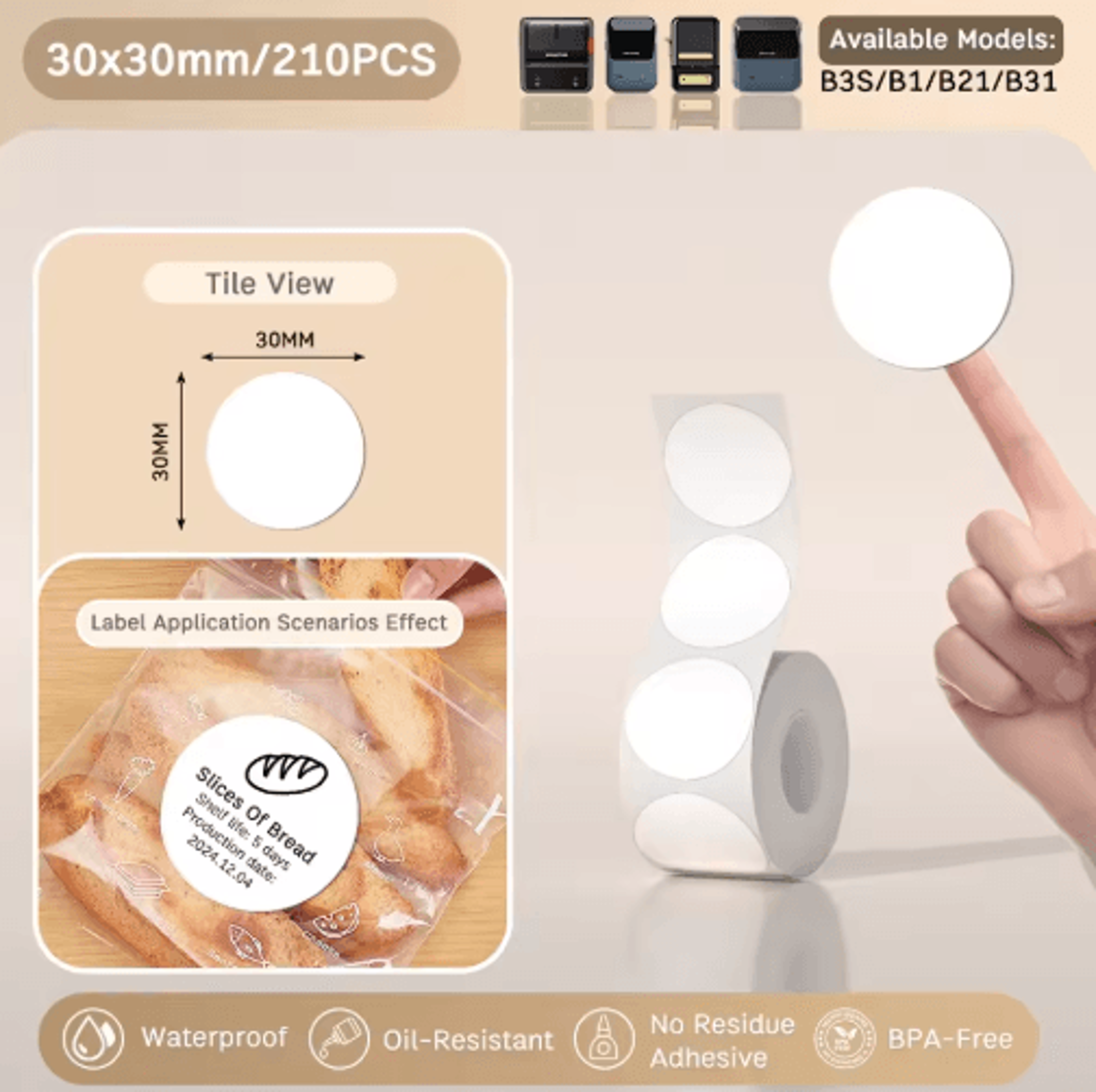 White Thermal Label Stickers  2050mm Printable Paper For B21 B1  B3S 10
