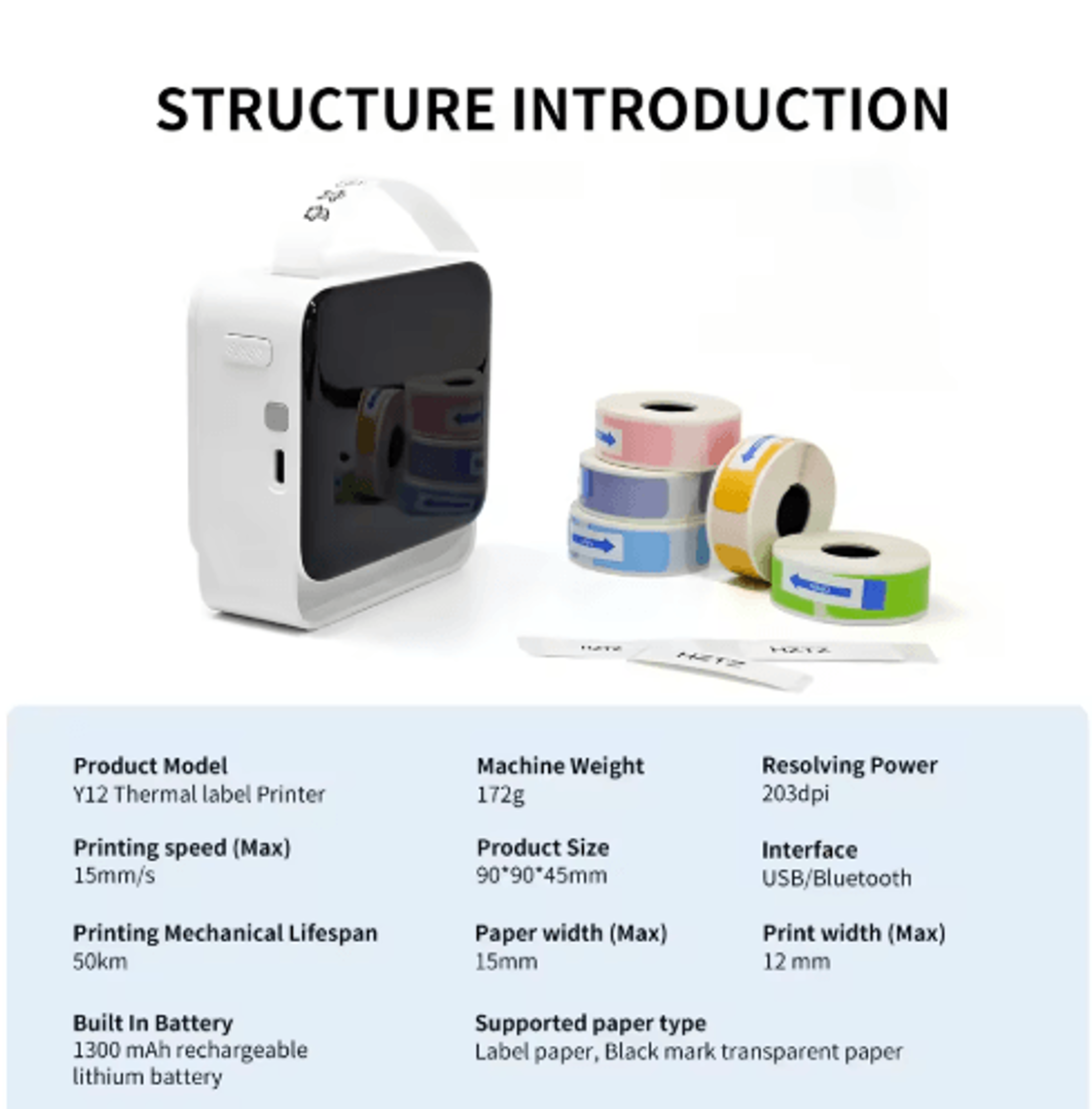 Portable Wireless Mini Label Maker With Paper Roll  Custom Sticker Printer For Home  Office 12