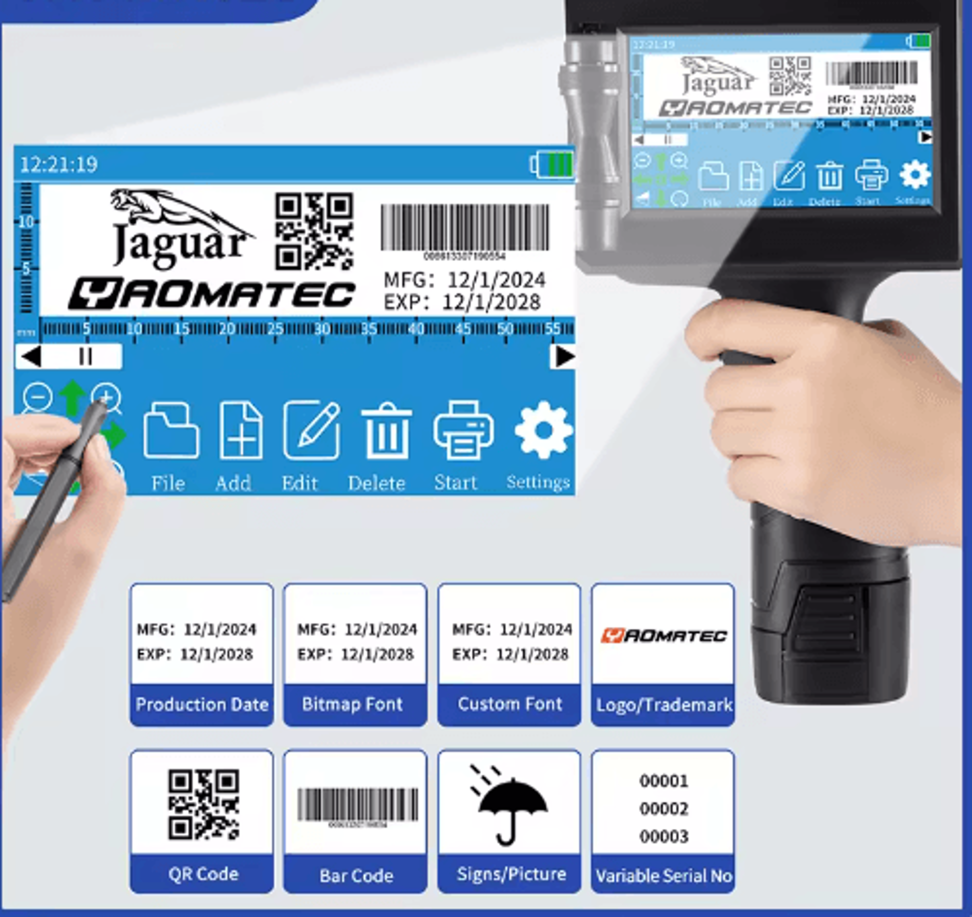 s1730/1750 handheld thermal inkjet printer – 28-language date & batch coding machine