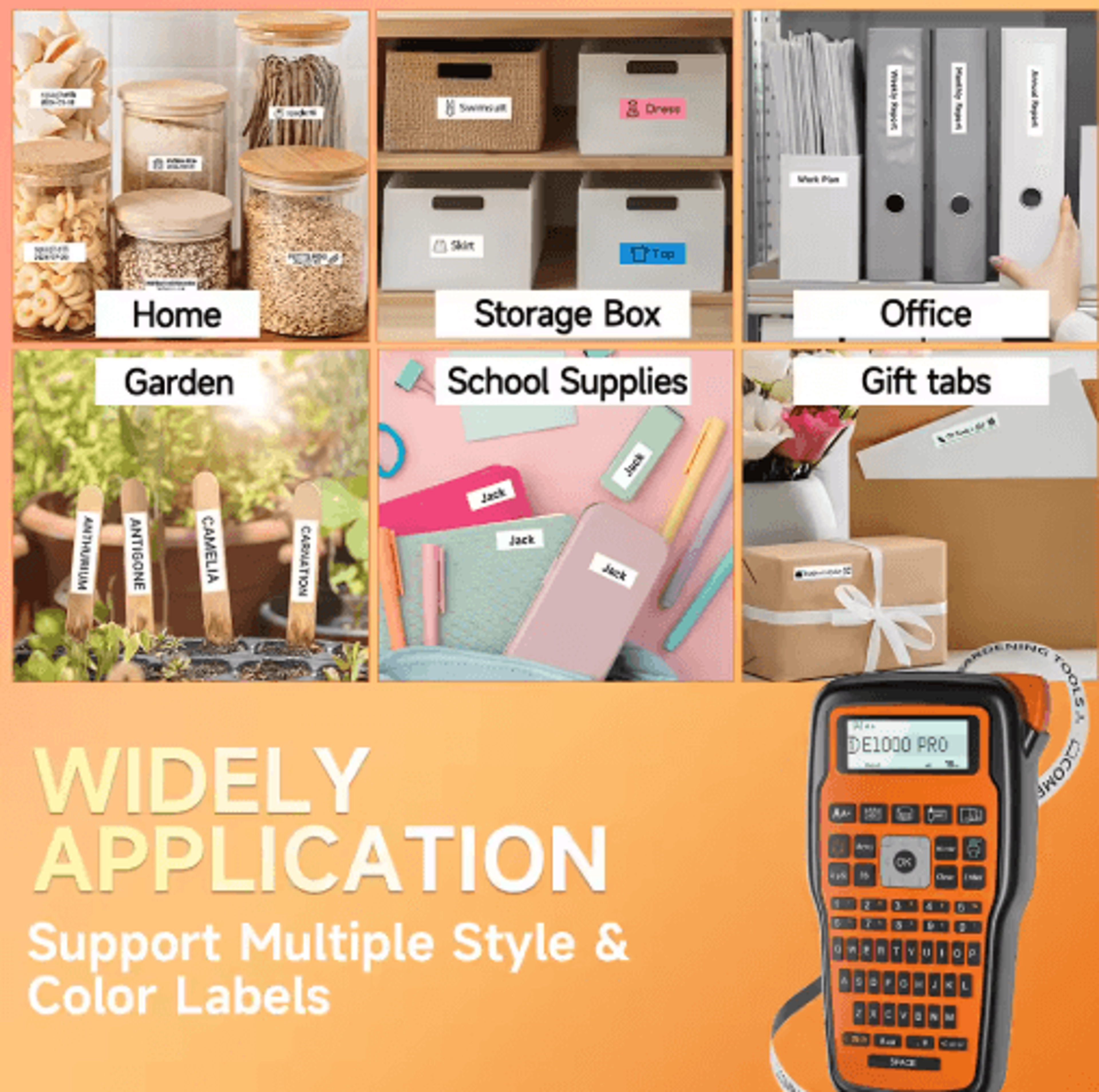 E1000 QWERTY Label Printer  Portable Label Maker For Heat Shrink Tubes  TZ231 Tape 16