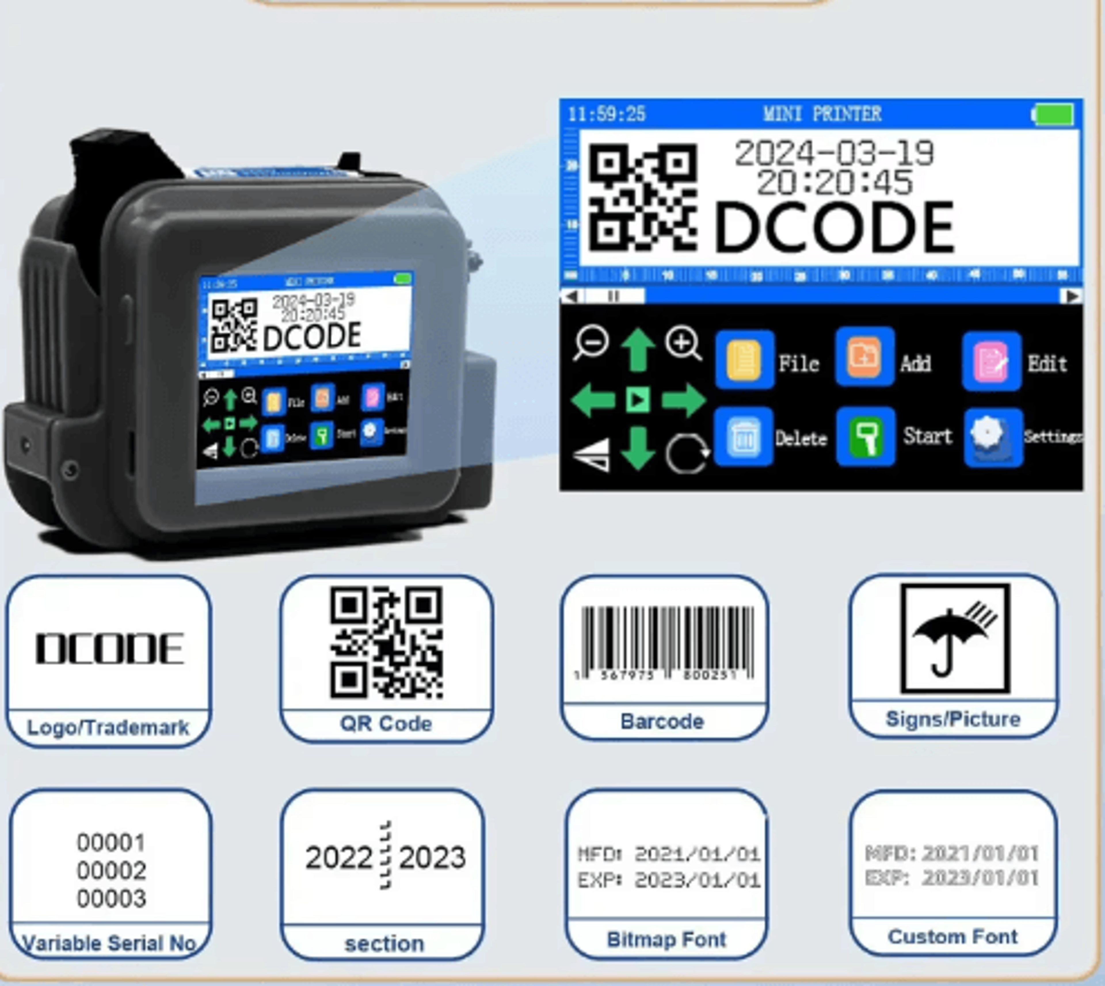 Portable Mini Handheld Inkjet Printer  QR Code Barcode  Batch Coding Machine 8