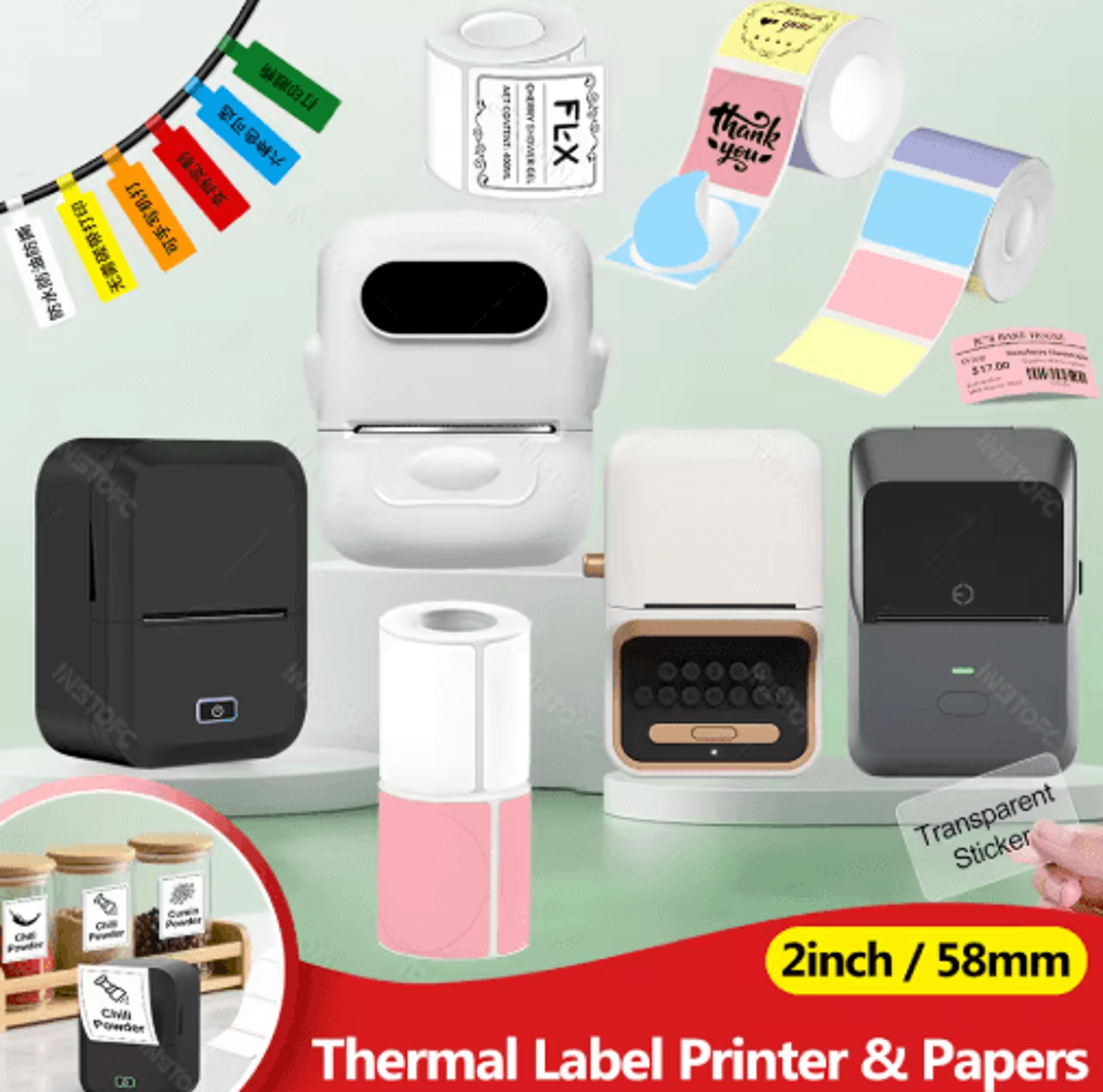 portable thermal label printer – 2-inch sticker maker with label paper options