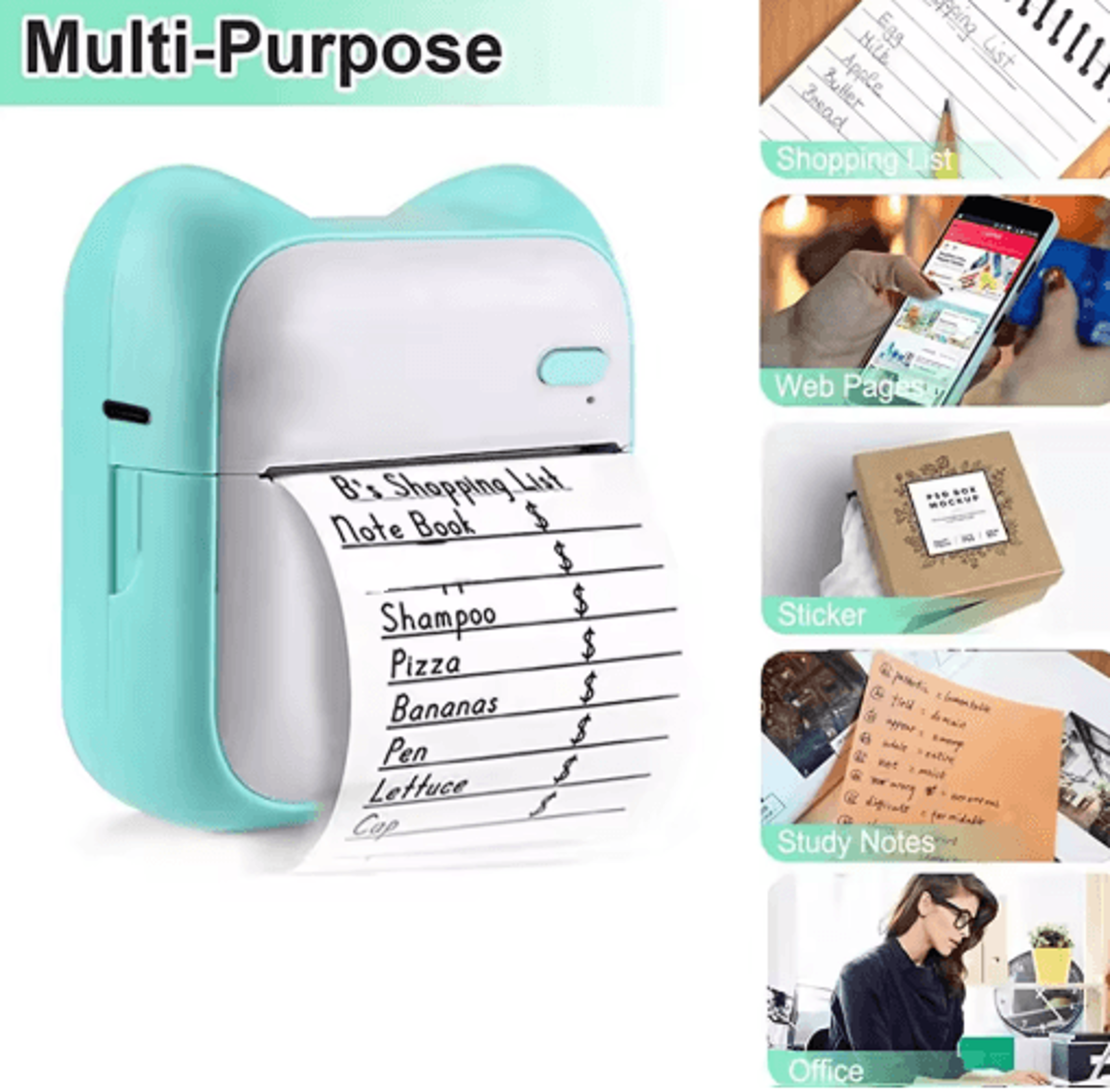 Portable Mini Thermal Label Printer  Inkless Pocket Sticker Maker For Android  IOS 8