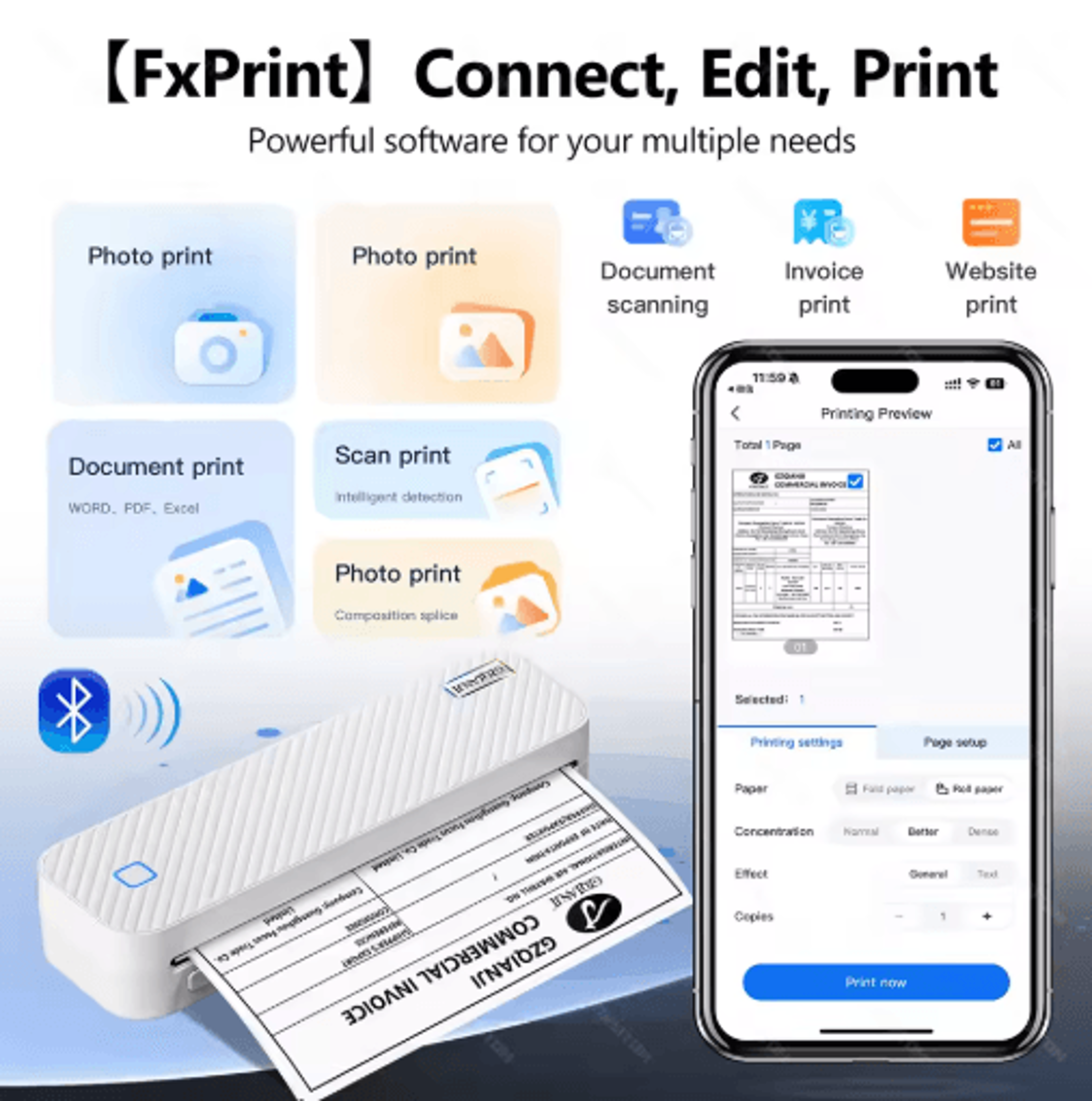 Portable Bluetooth Thermal Printer  Wireless Inkless A4  US Letter Travel Printer 7