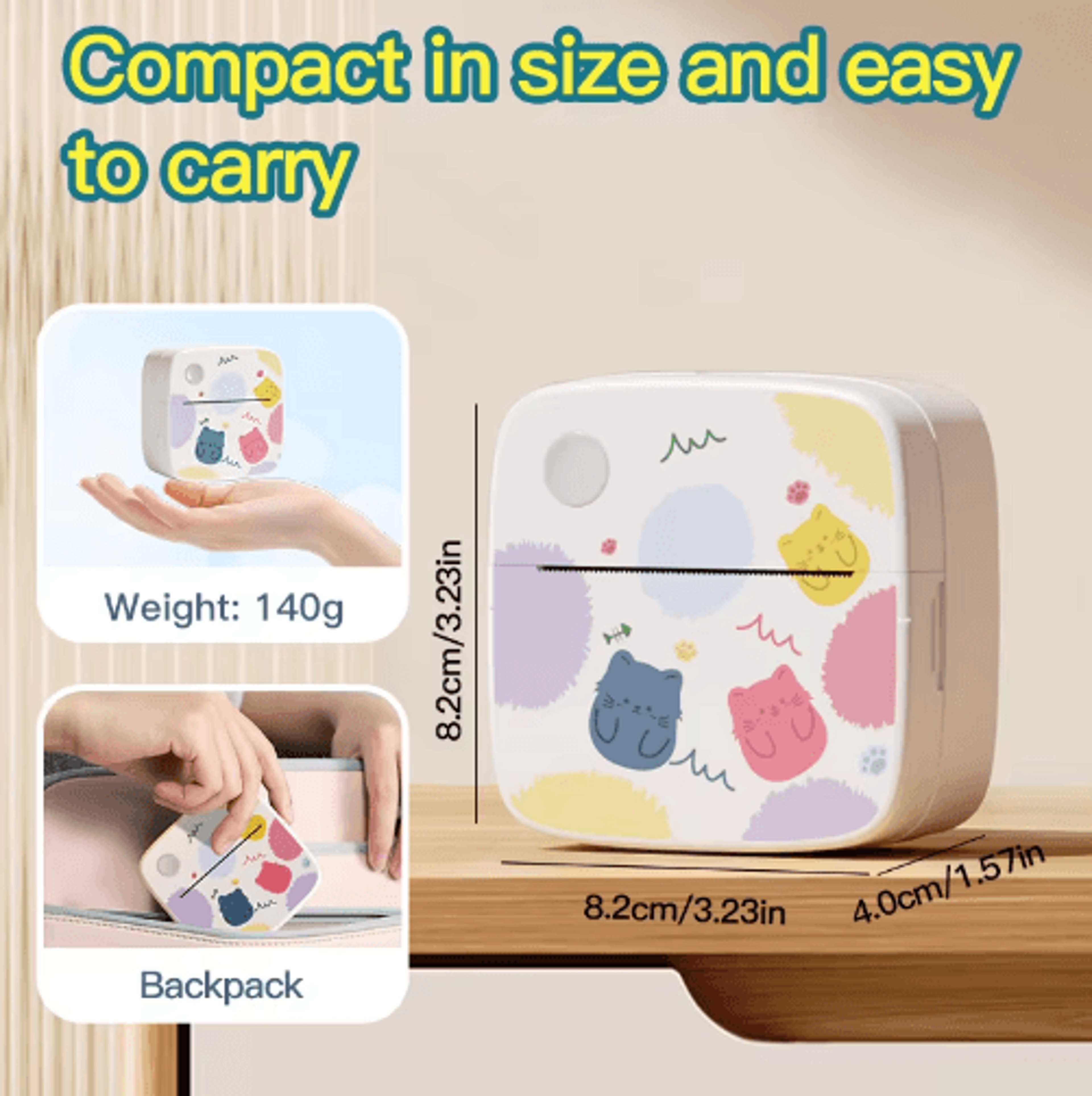 Portable Mini Thermal Label Printer  Inkless Sticker Maker For Photos  Notes 9