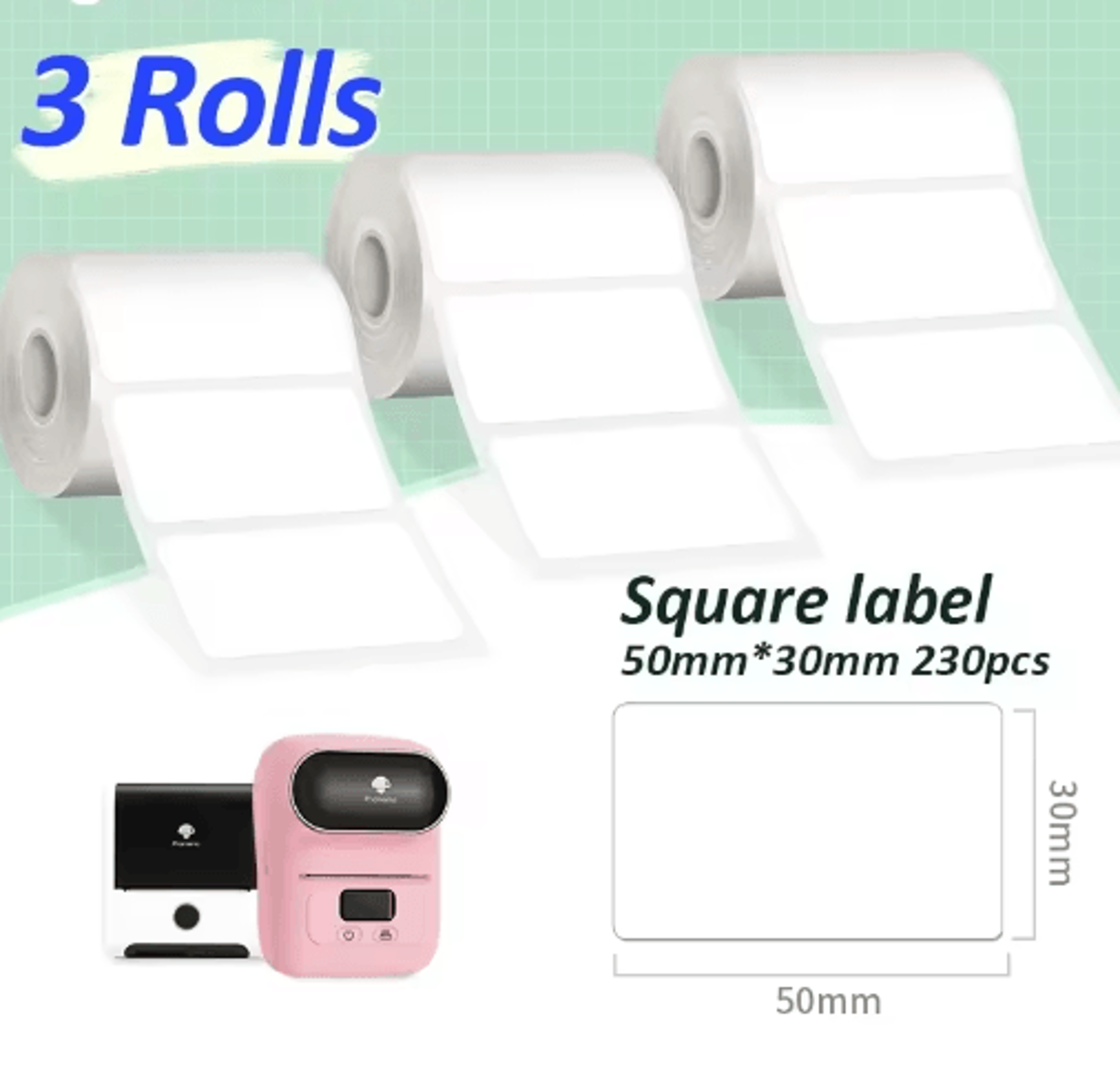 3 Rolls Transparent Thermal Sticker Labels  40x30mm Clear Barcode  Logo Printing Paper 9