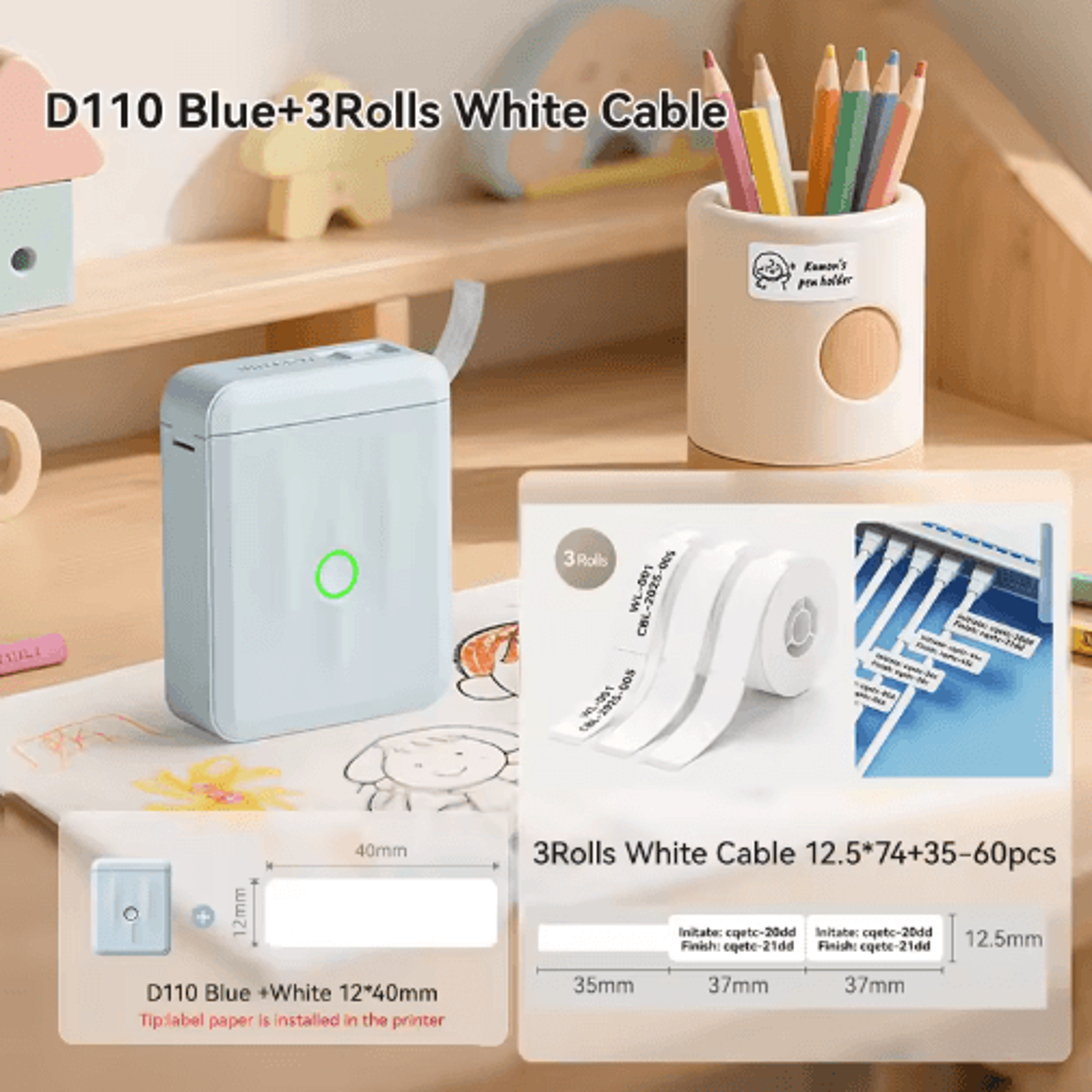 D110 Upgraded Thermal Label Printer  Mini Portable Name Tag  Sticker Maker 14