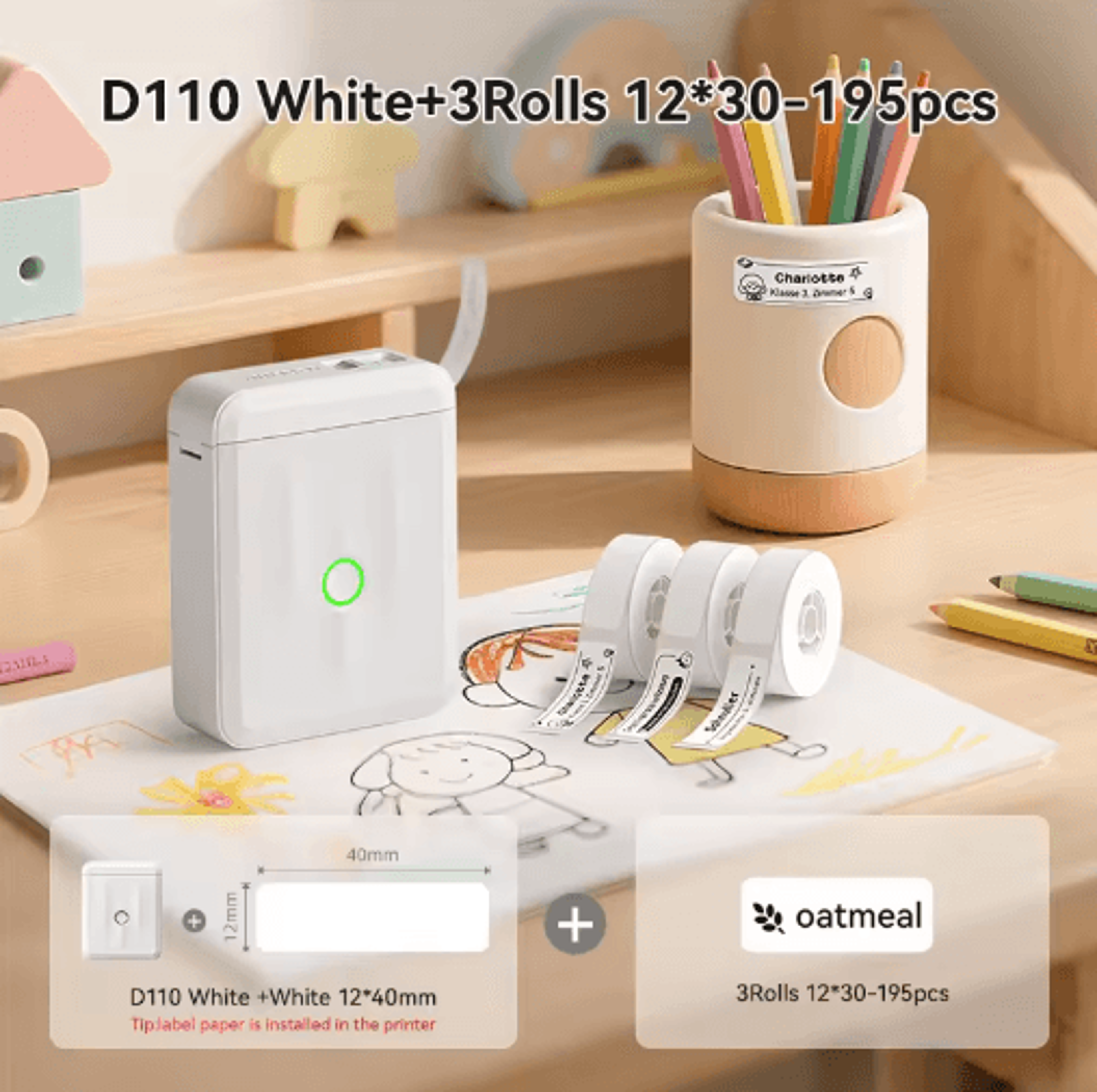 D110 Upgraded Thermal Label Printer  Mini Portable Name Tag  Sticker Maker 20