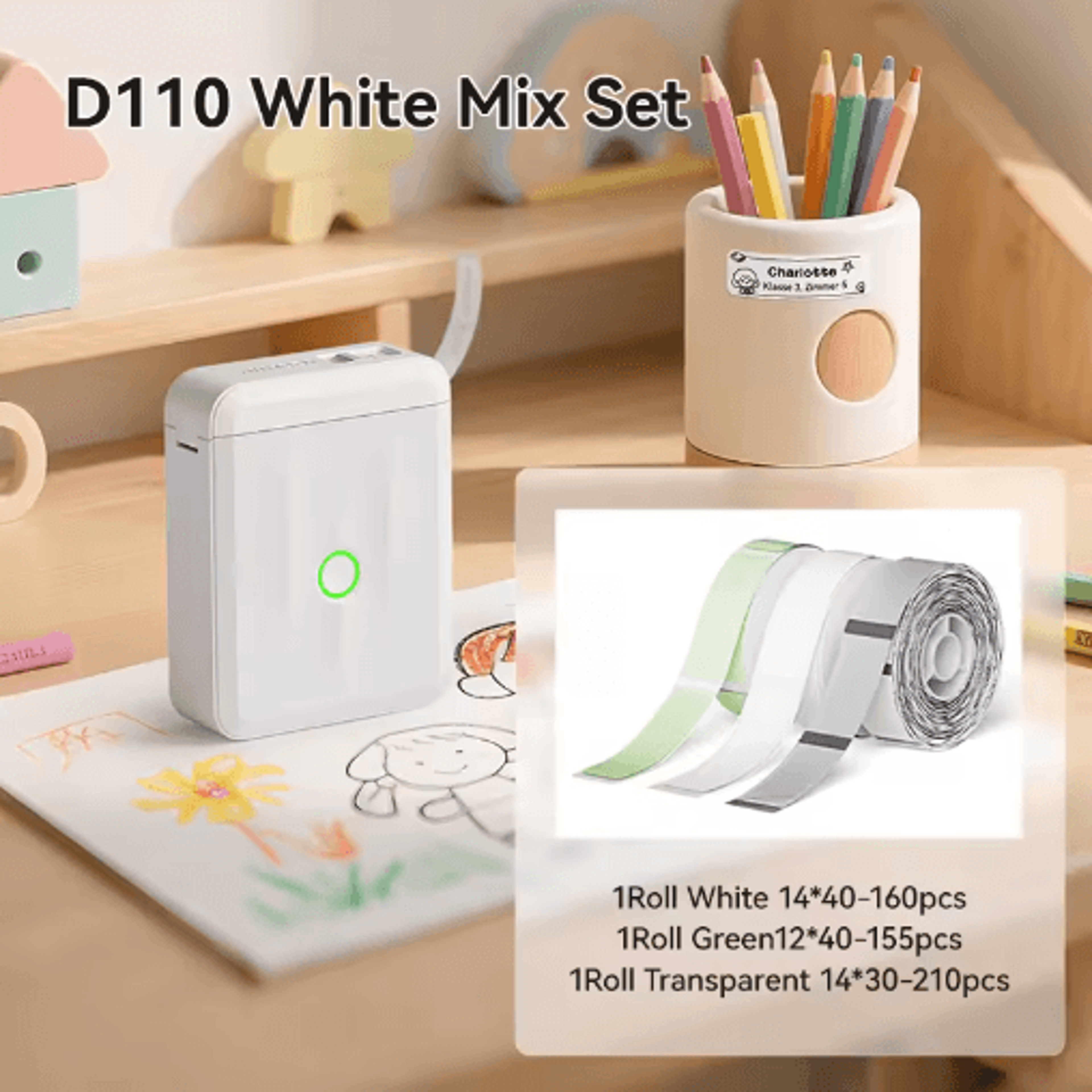 D110 Upgraded Thermal Label Printer  Mini Portable Name Tag  Sticker Maker 22