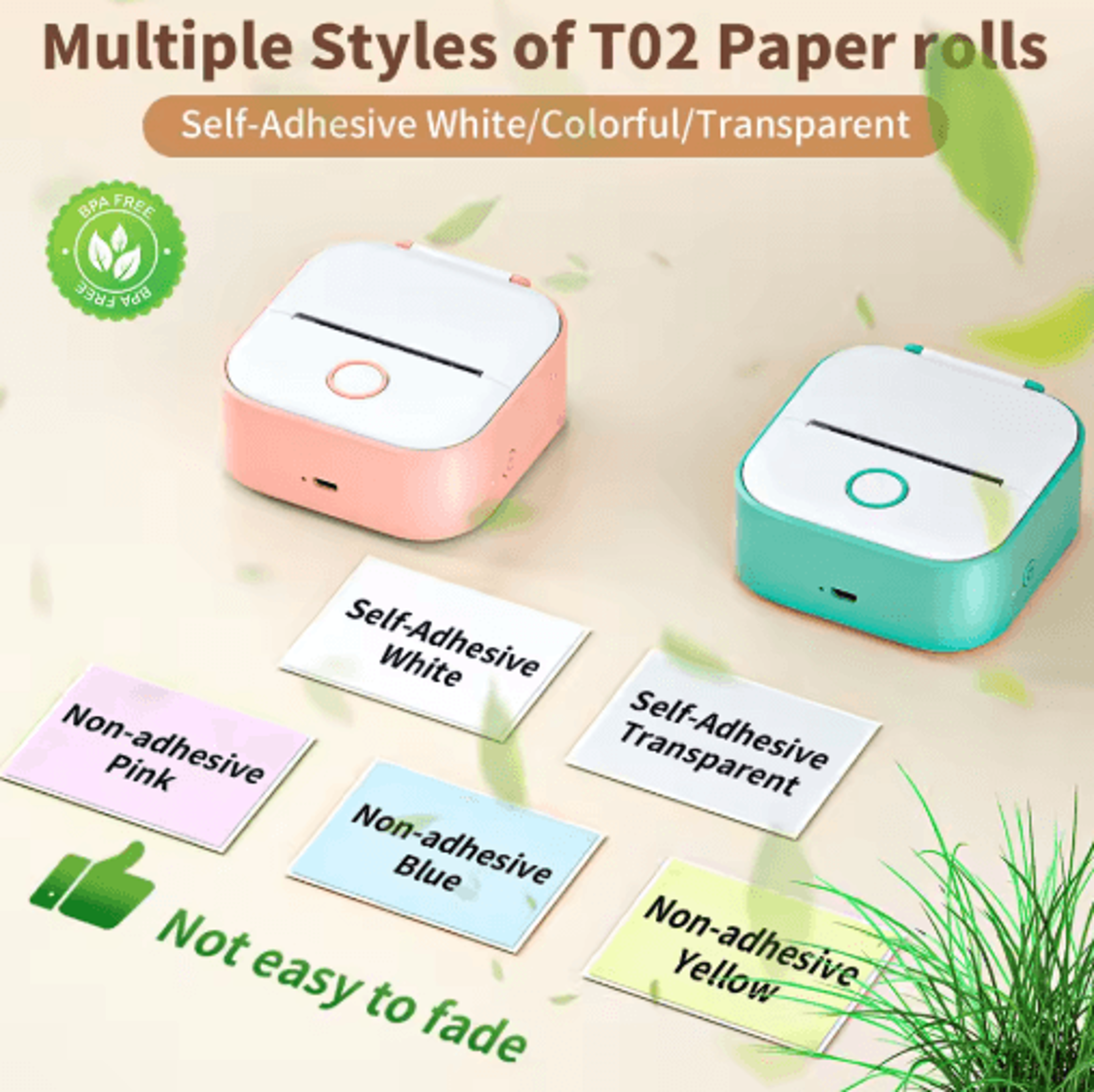 T02 Mini Portable Thermal Printer  Wireless Inkless Pocket Sticker Maker 16