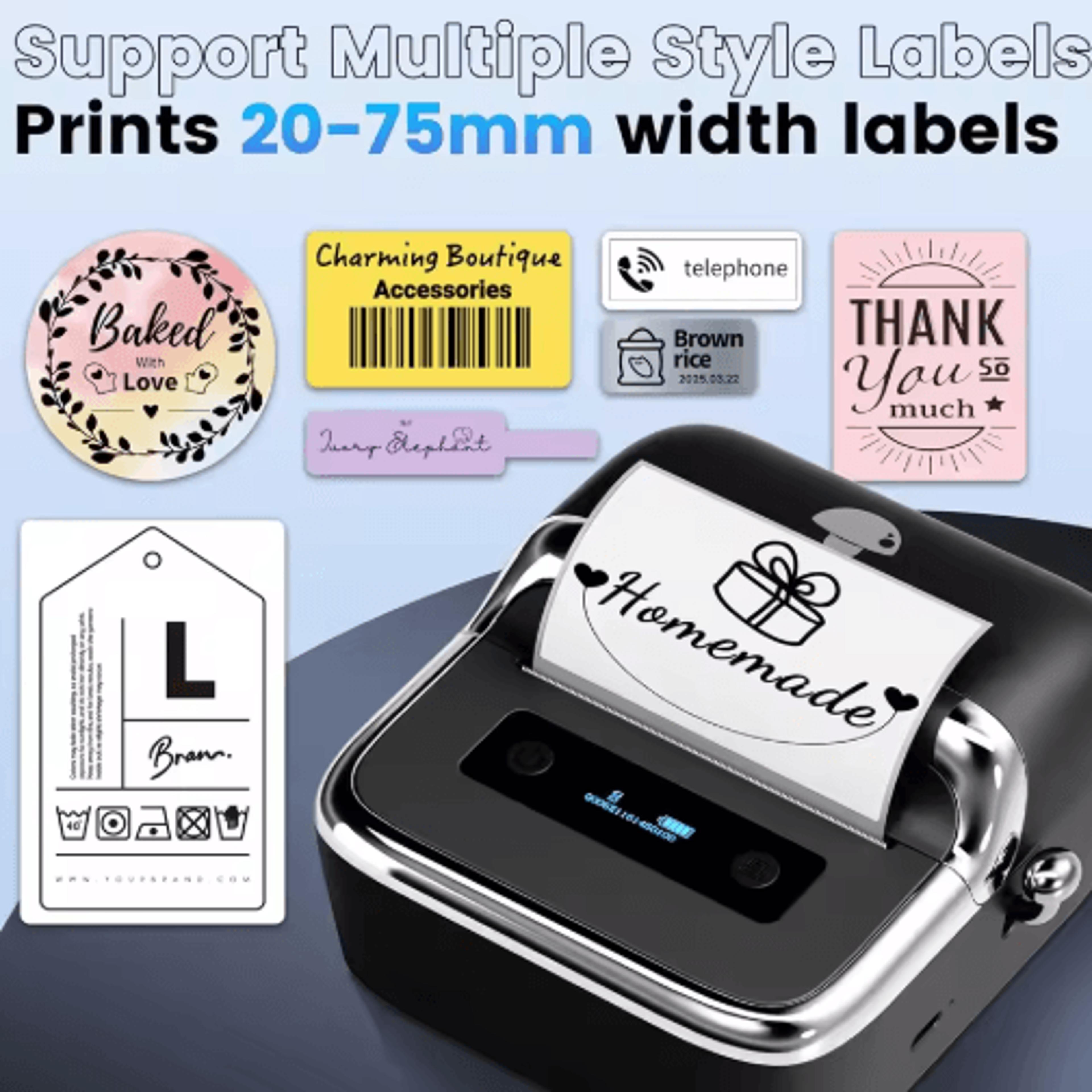 75mm Portable Thermal Label Maker  Upgraded Barcode  Sticker Printer 7