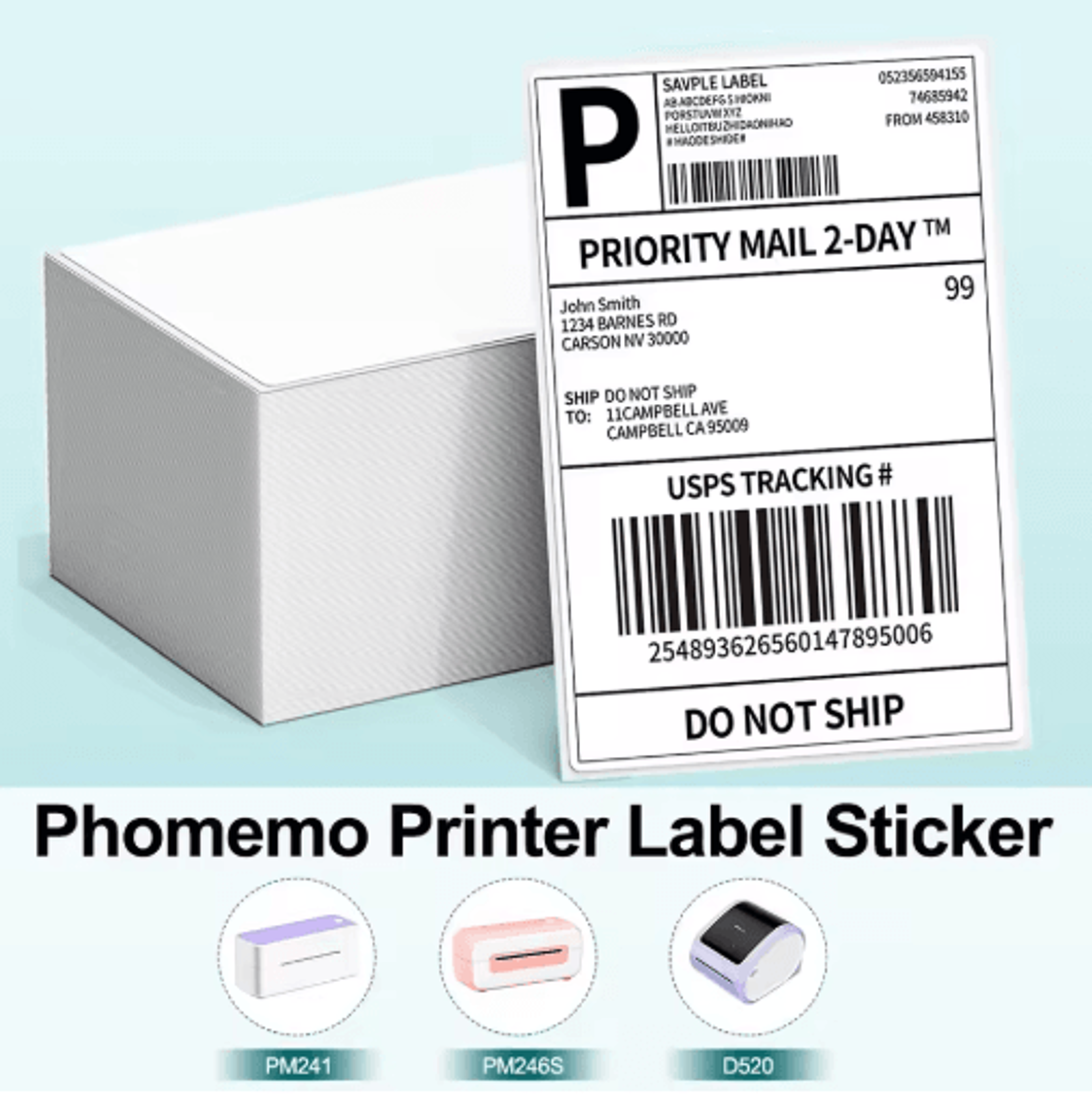 500pcs 4x6 thermal shipping labels – fan-fold address stickers for phomemo printers