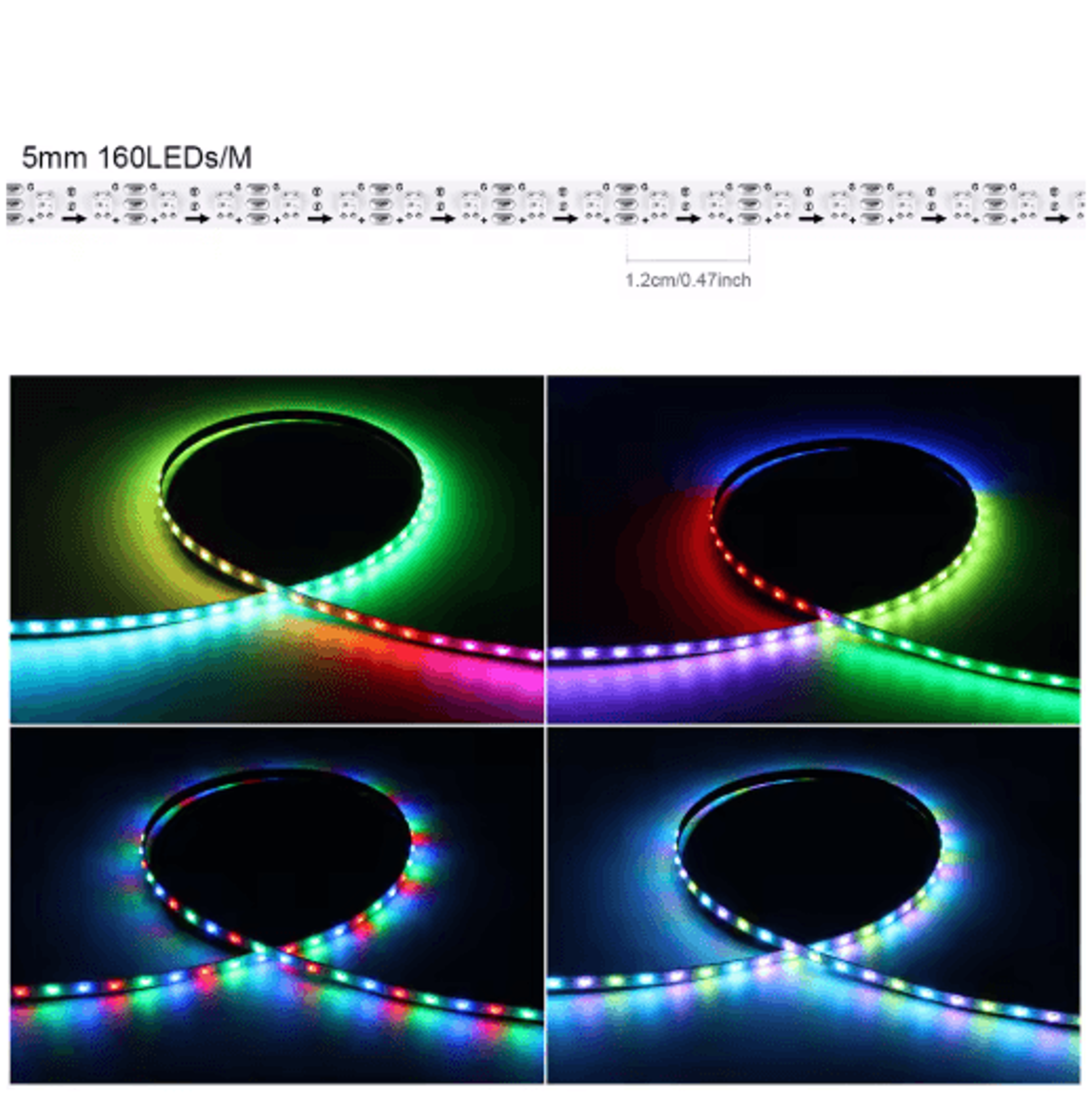 5mm UltraNarrow WS2812B RGBIC LED Strip  DC5V Addressable DreamColor Light Tape 2