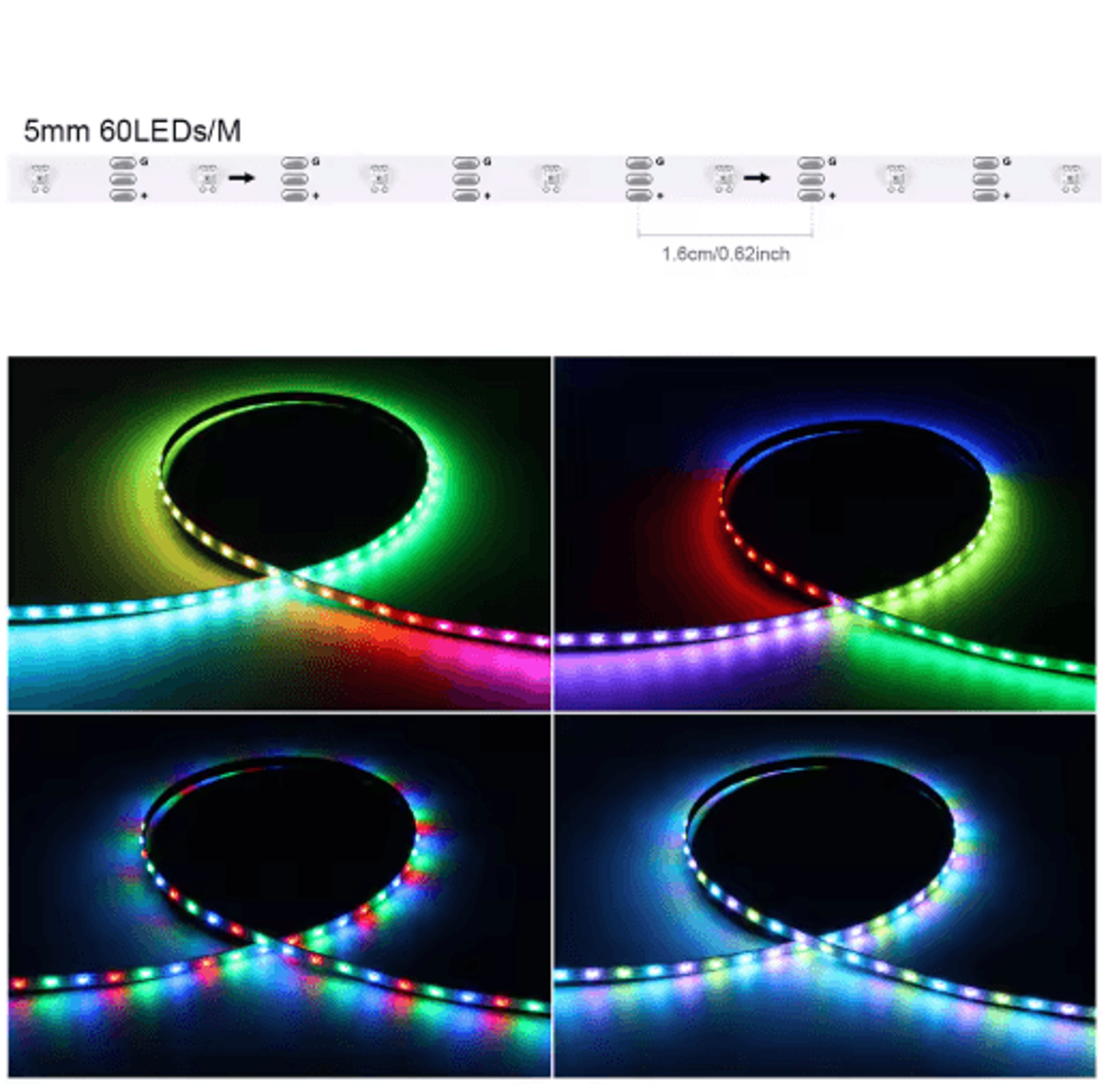 5mm UltraNarrow WS2812B RGBIC LED Strip  DC5V Addressable DreamColor Light Tape 1