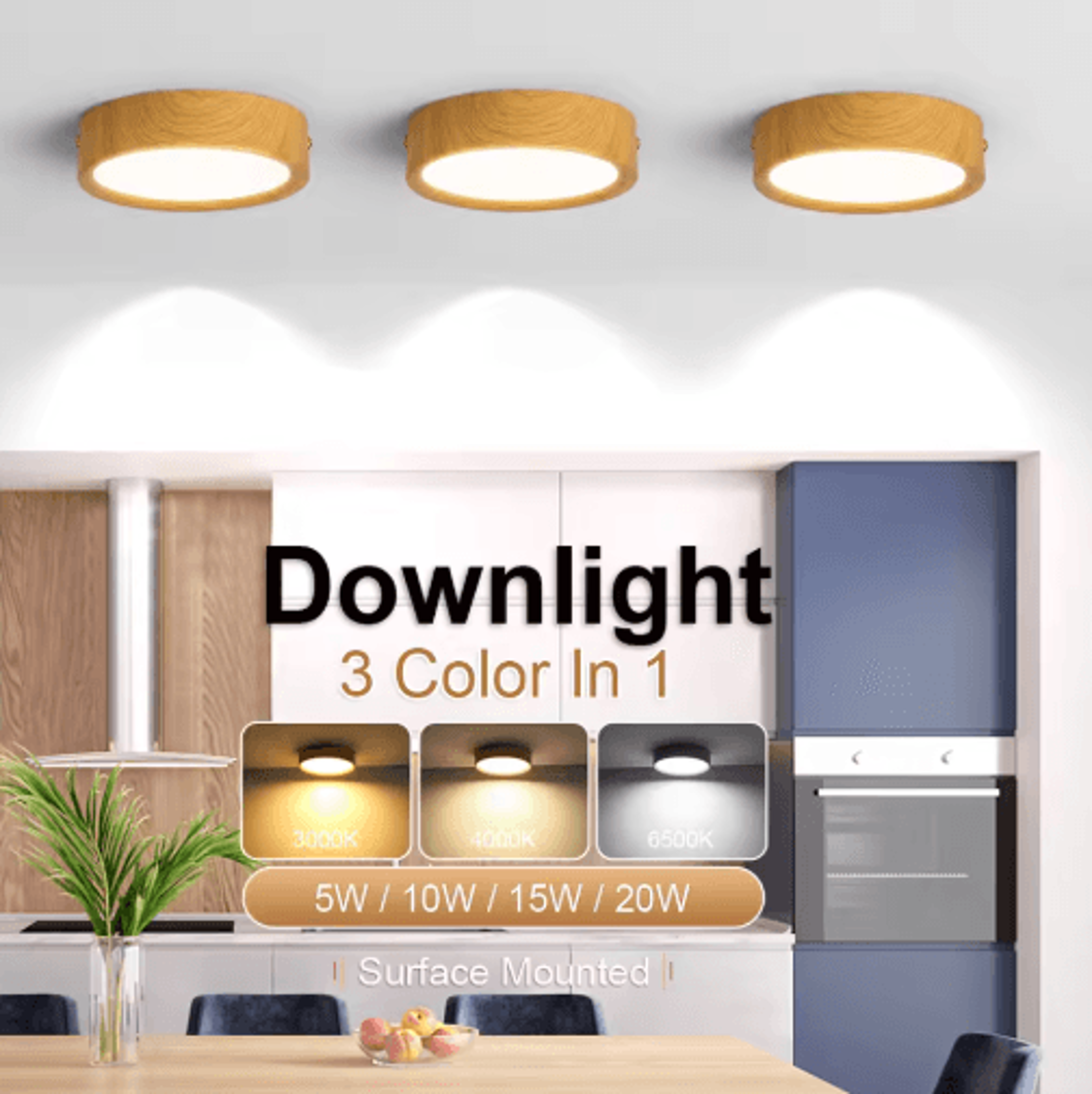 Wood Grain LED Ceiling Downlight  UltraThin Foldable Surface Mount Spotlight 7