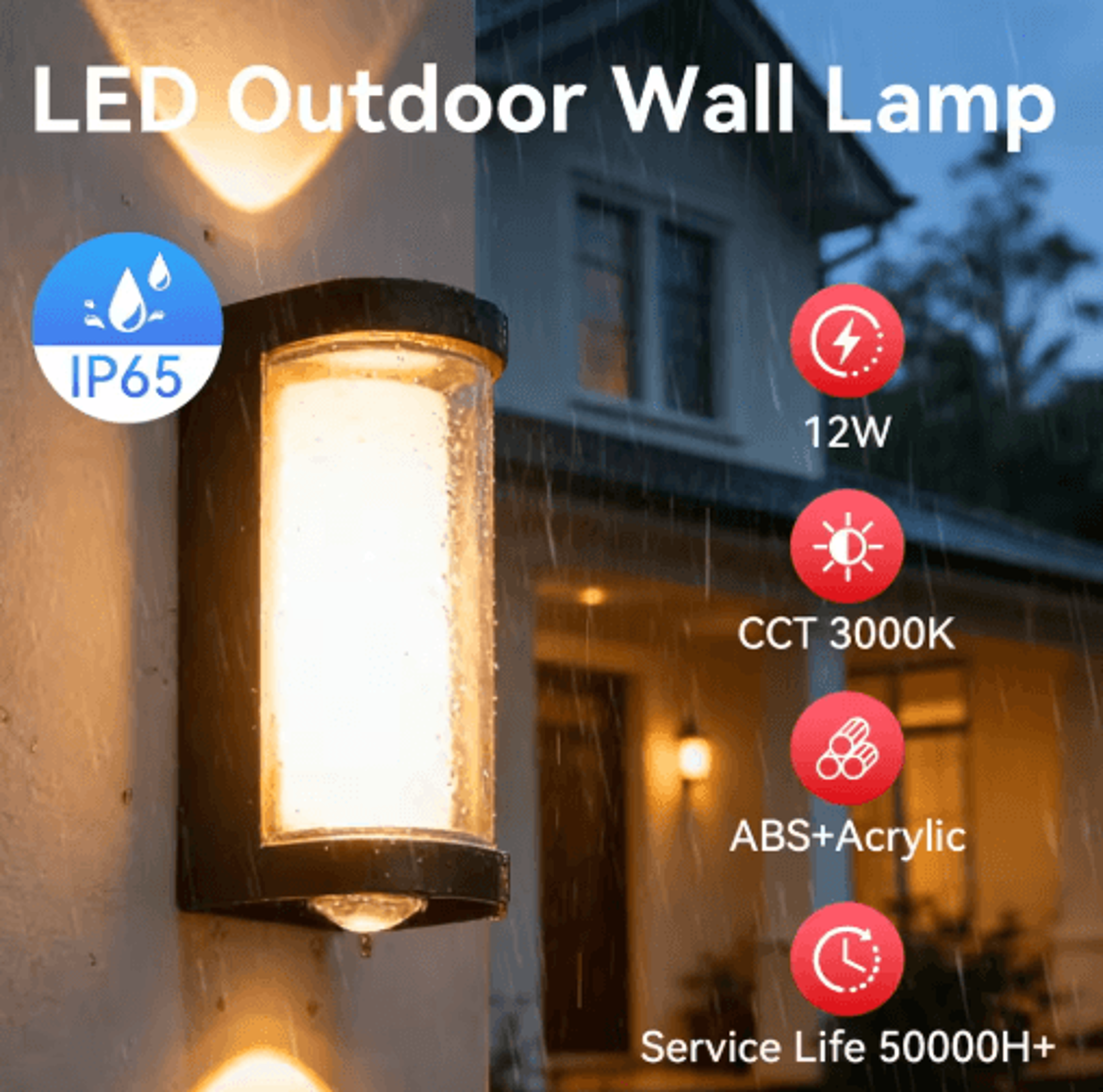 12W Waterproof LED Wall Lamp  IP65 Warm White Outdoor Wall Sconce 2