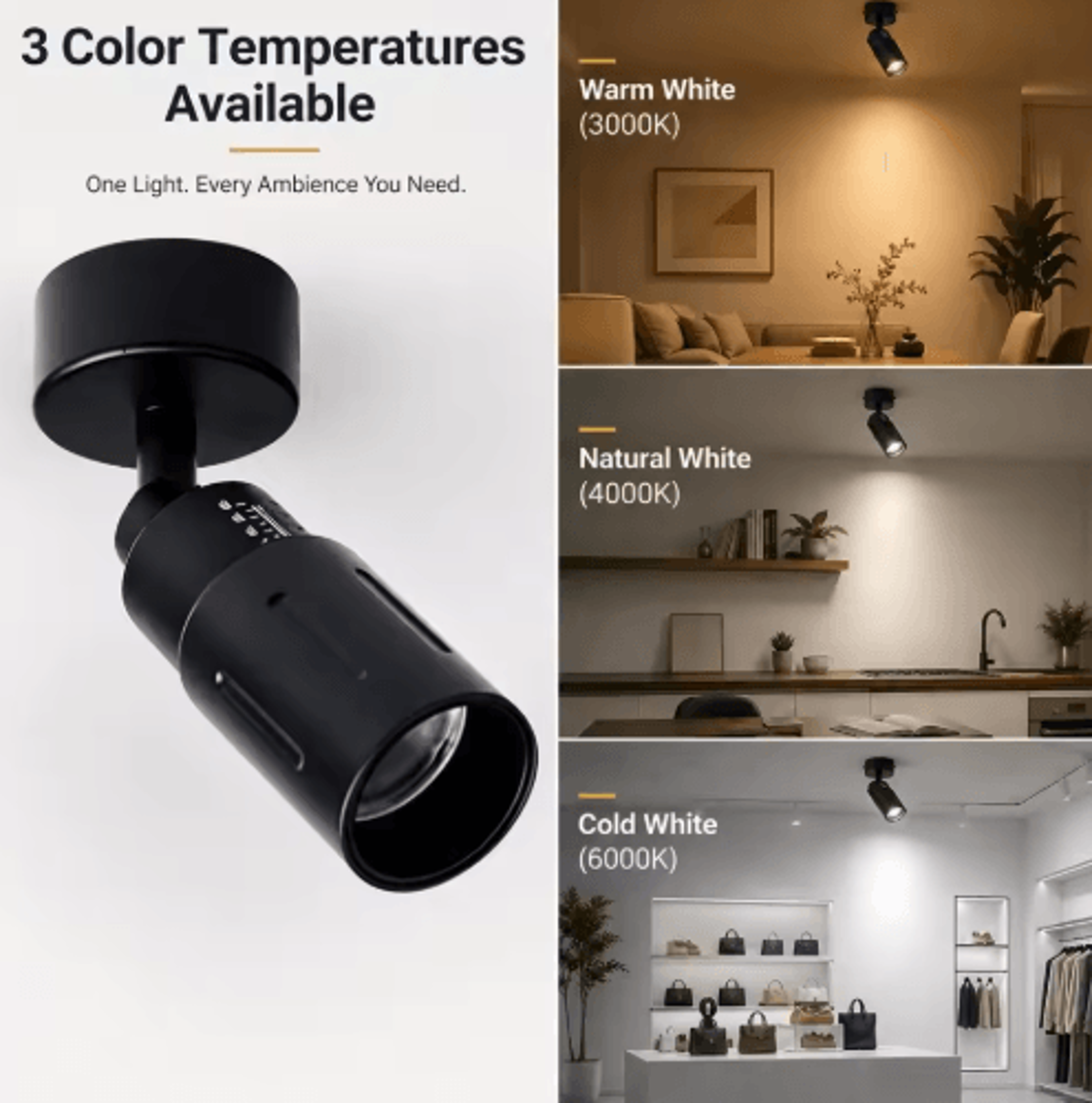 9W Zoomable LED Ceiling Spotlight  Adjustable 360 Surface Mount Light 7