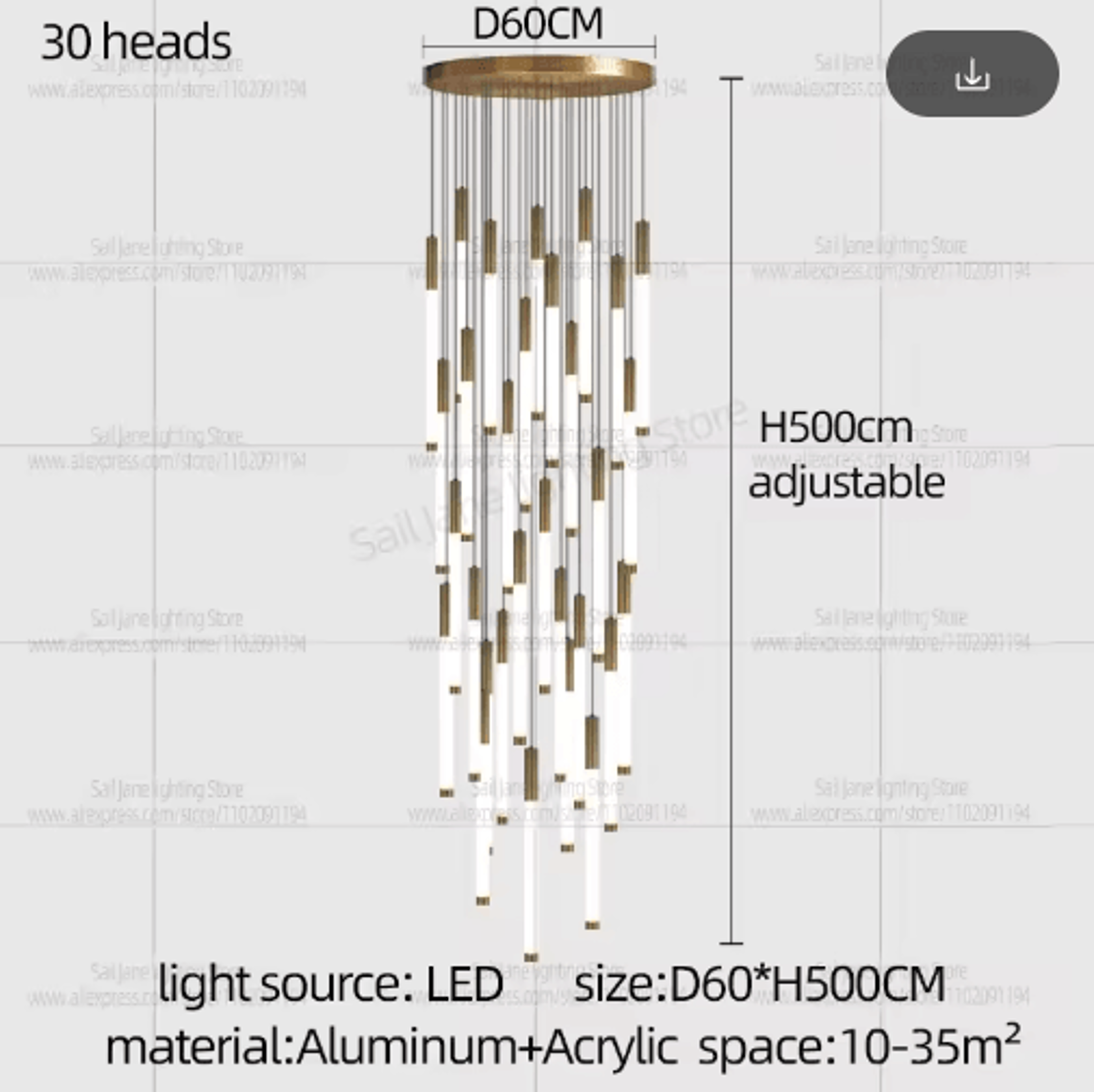 Modern Luxury Vertical LED Chandelier  Long Tube Pendant Light For Staircases 1