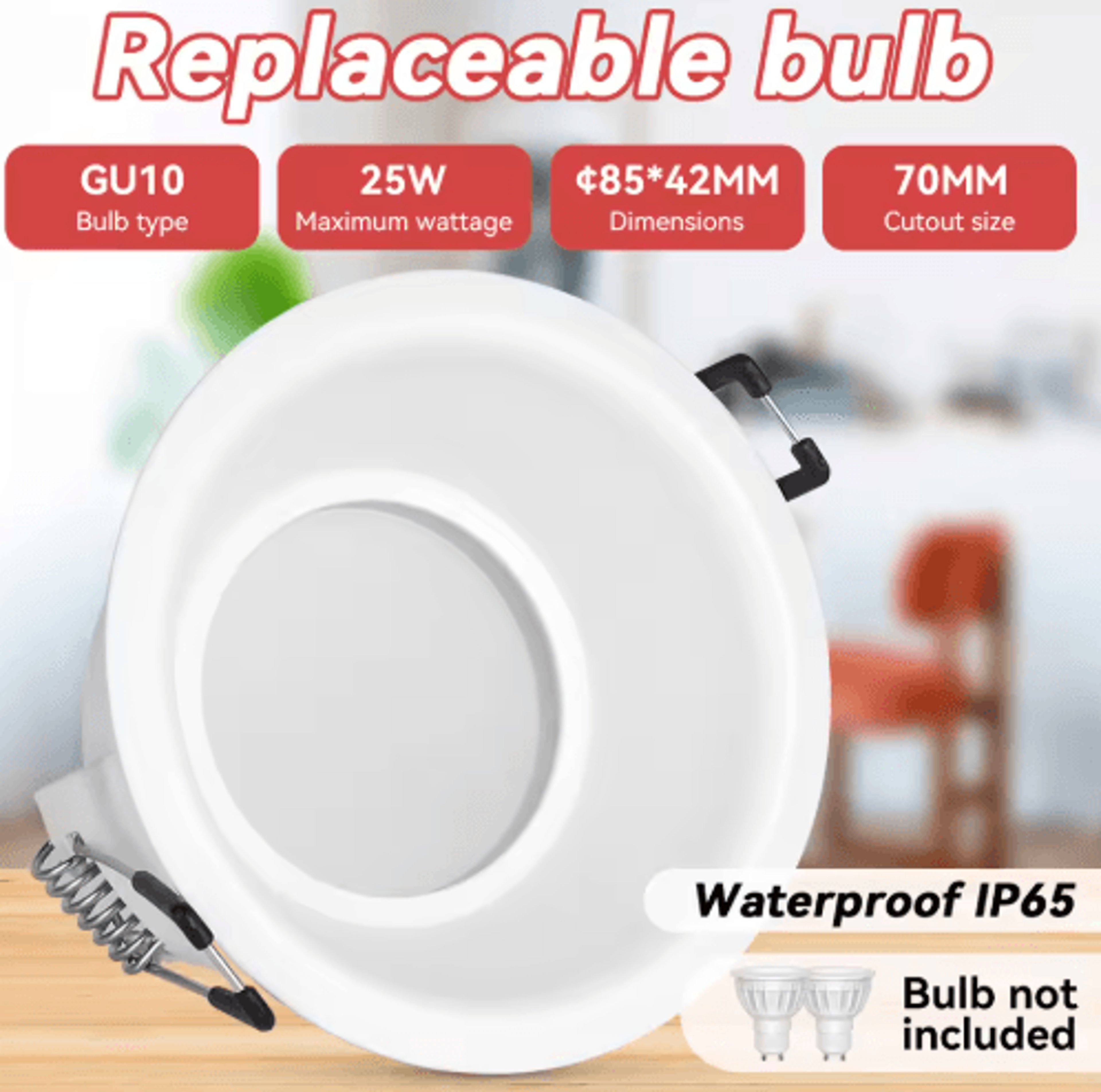 GU10 IP65 Waterproof Recessed Downlight  25W Max Ceiling Spotlight 10