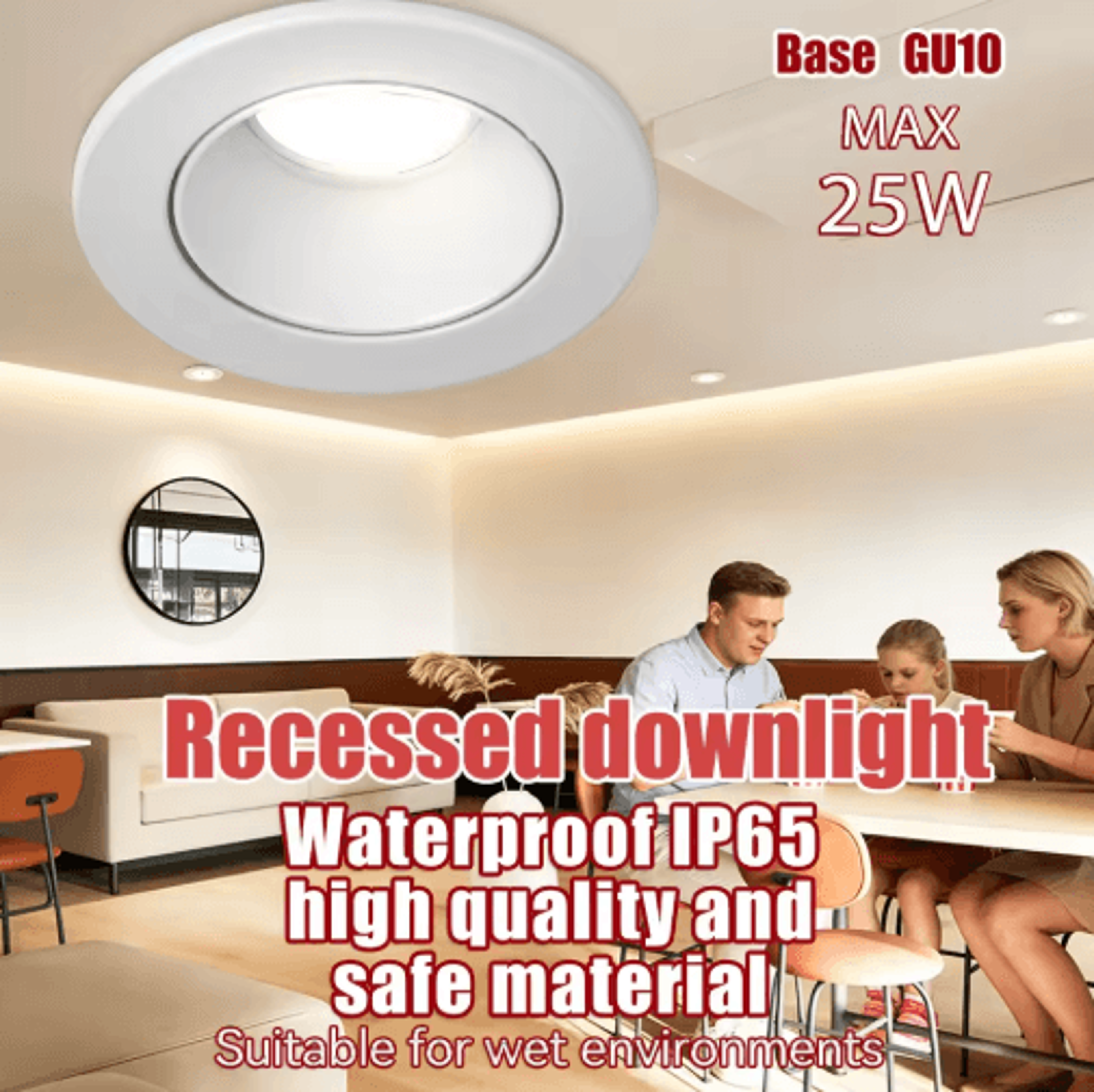 gu10 ip65 waterproof recessed downlight – 25w max ceiling spotlight