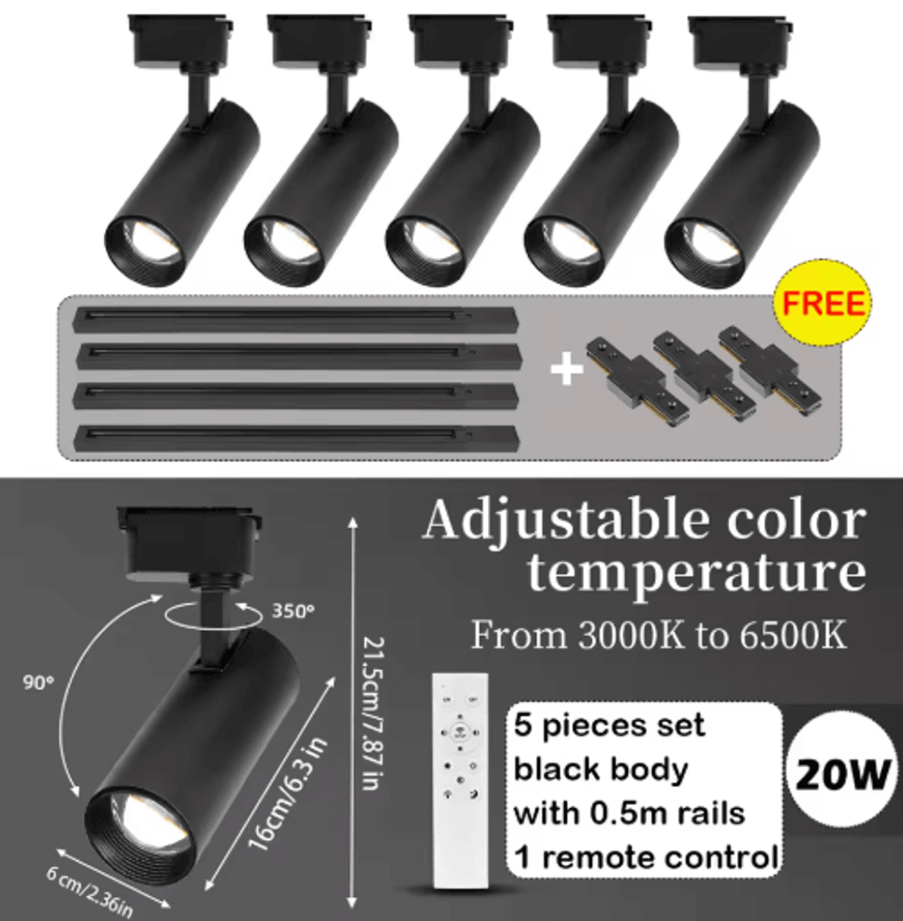 Remote Control LED Track Spotlight  Dimmable Ceiling Rail Light For Shops  Home 1