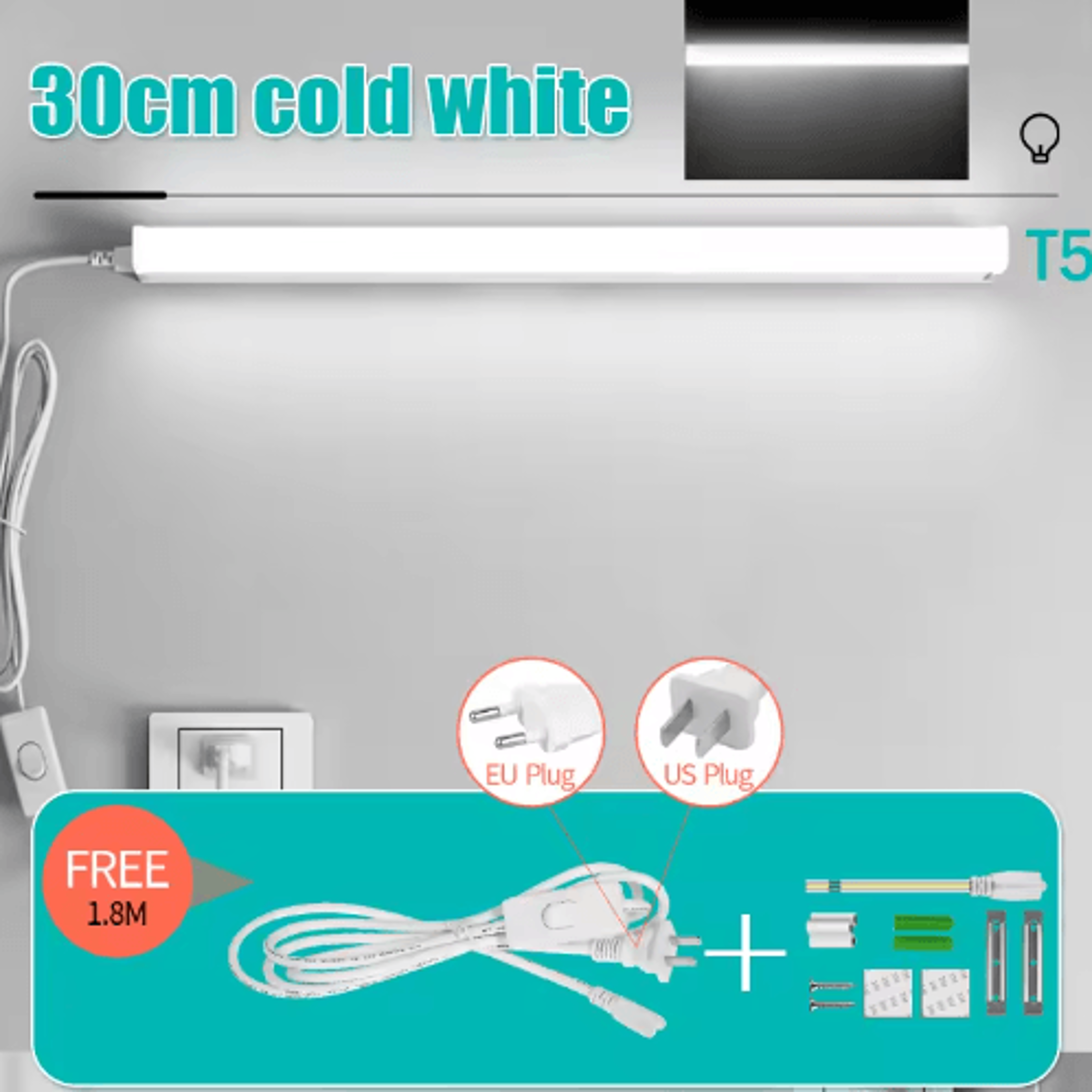 LED PlugIn Tube Light  110V220V Bright Work  Cabinet Lighting 6