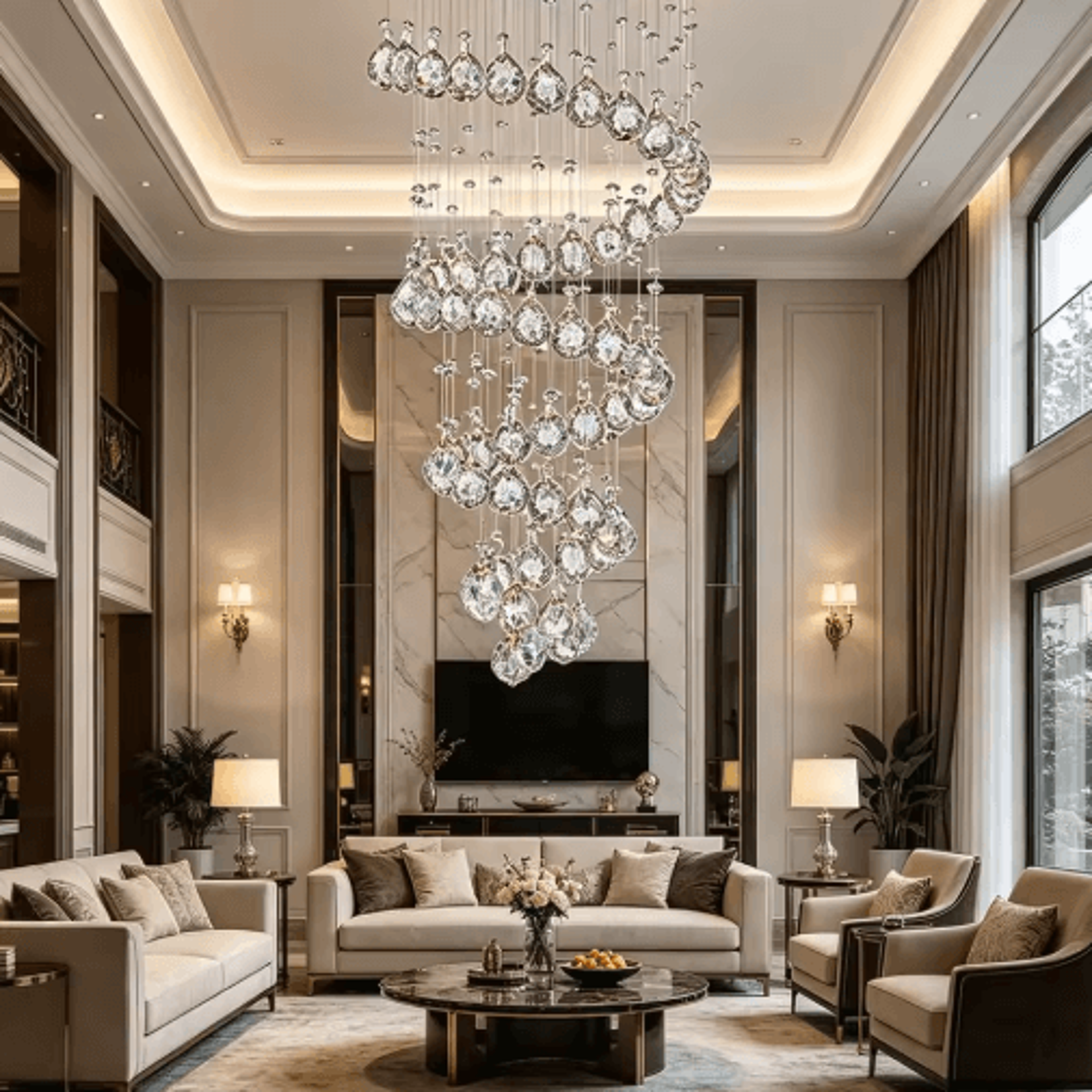 Luxury Spiral Crystal LED Chandelier  Large Waterfall Pendant Light For Staircases 5
